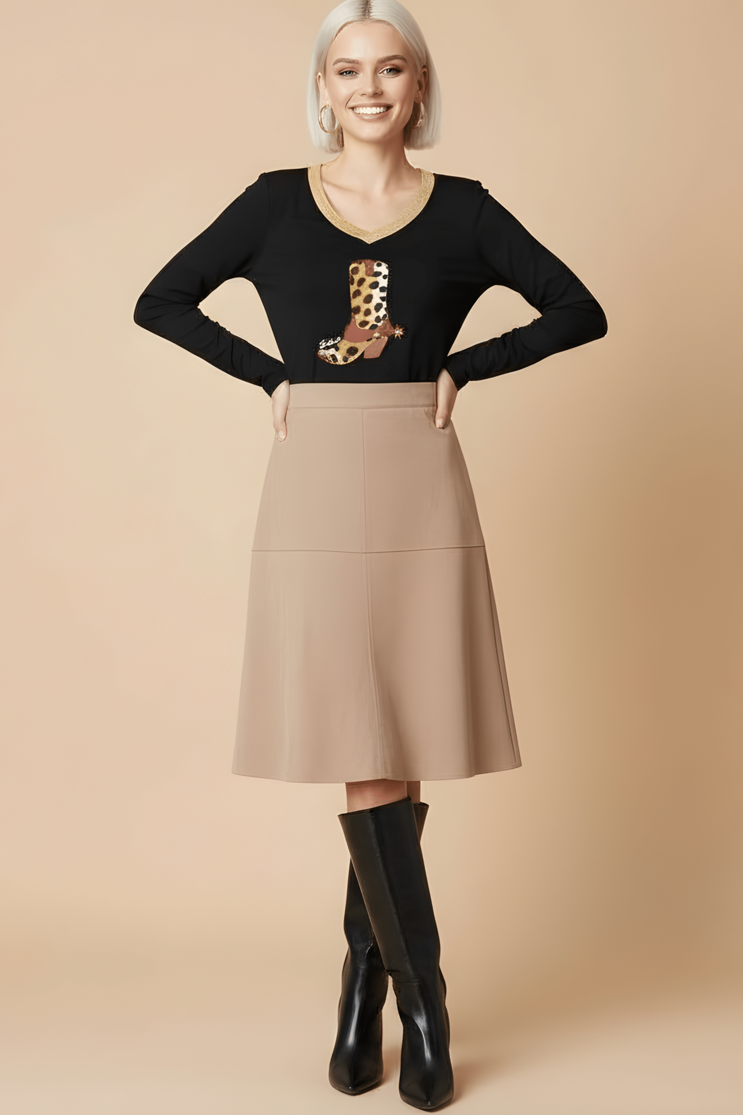 Camiseta negra con bordado bota cowoy manga larga Lolitas&L - lolitasyl.com