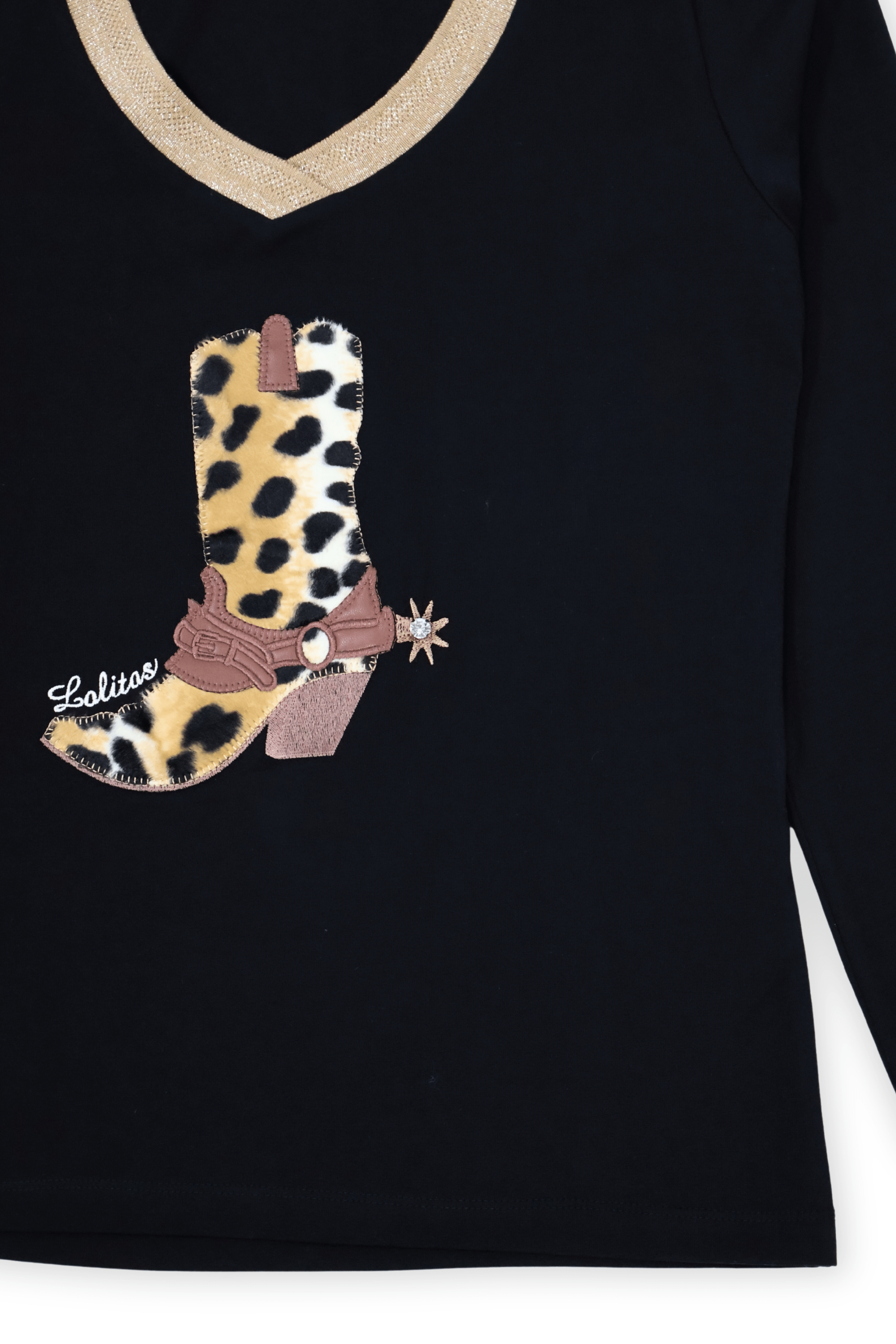 Camiseta negra con bordado bota cowoy manga larga Lolitas&L - lolitasyl.com