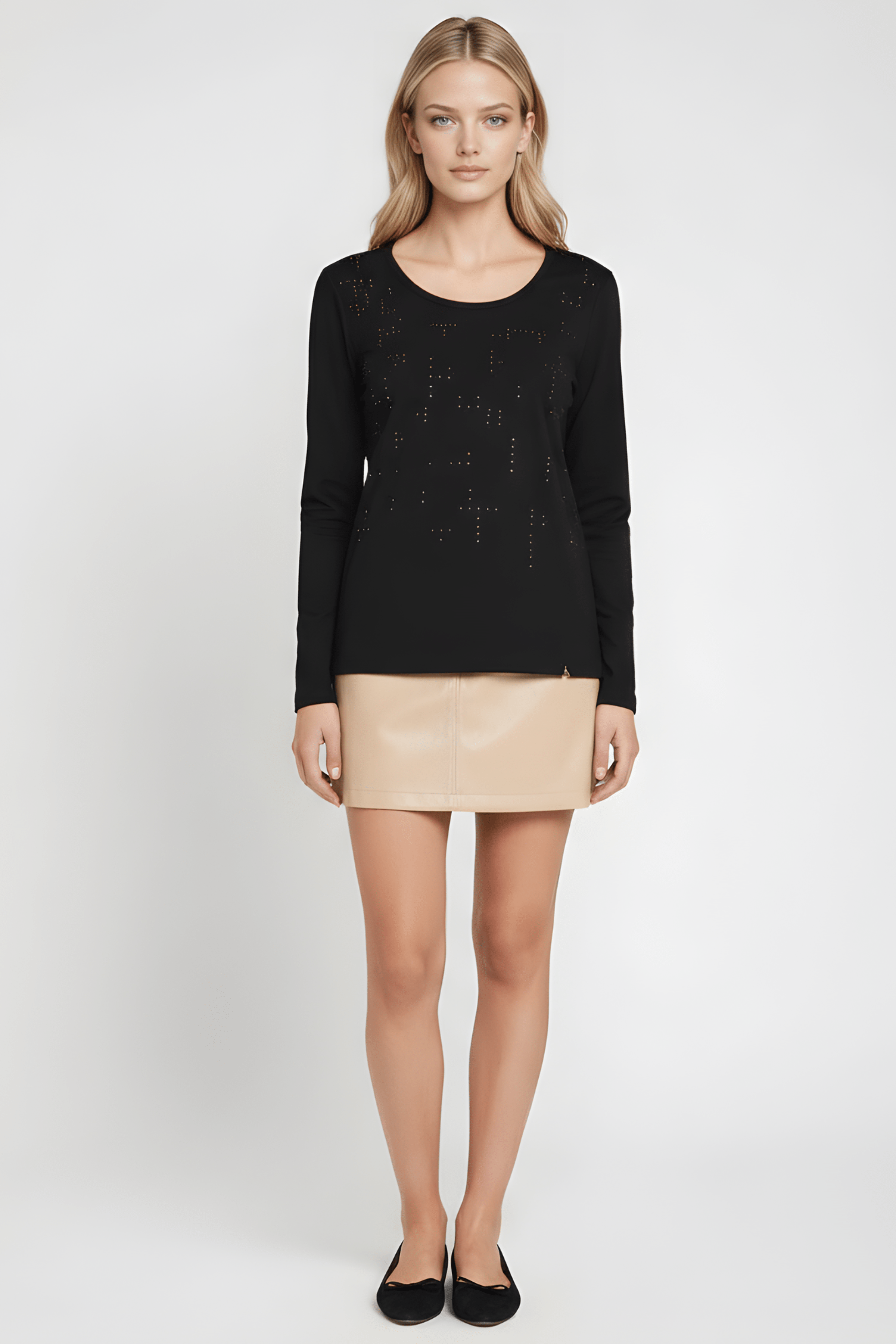 Camiseta negra con strass multicolor manga larga Lolitas&L - lolitasyl.com