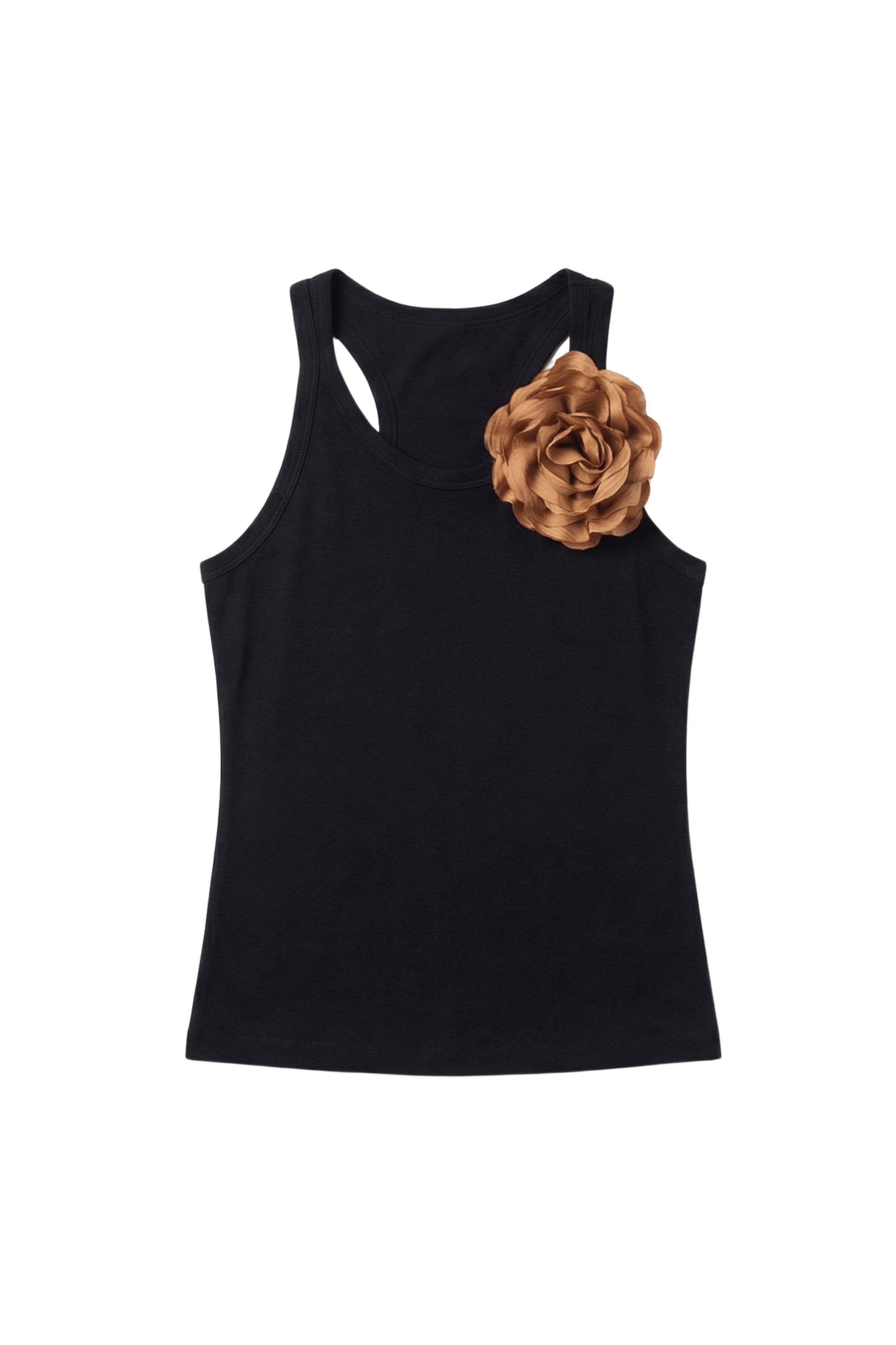 Camiseta negra de tirantes con aplicacion en flor Lolitas&L - lolitasyl.com