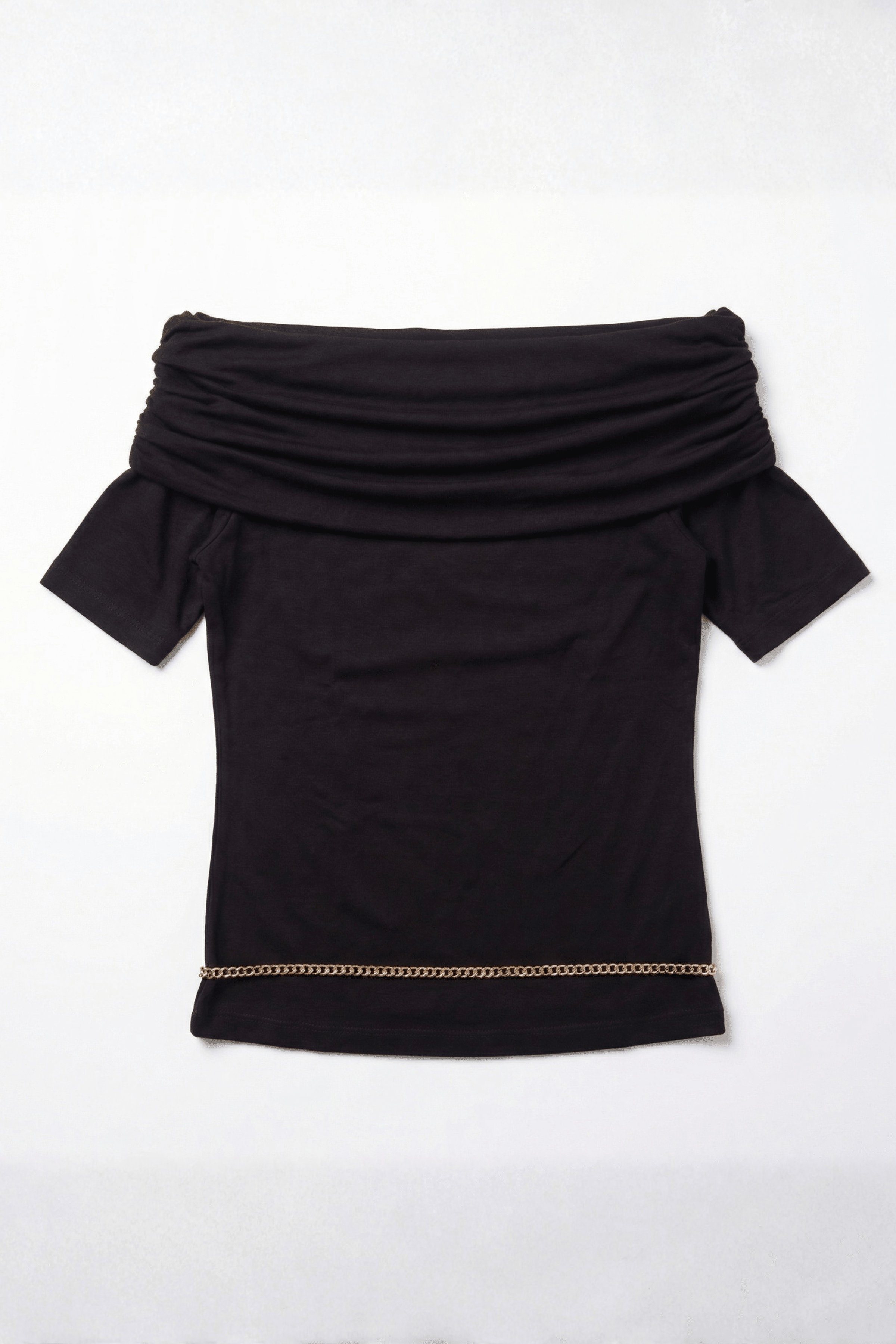 Camiseta negra escote arrugado Bardot Lolitas&L - lolitasyl.com