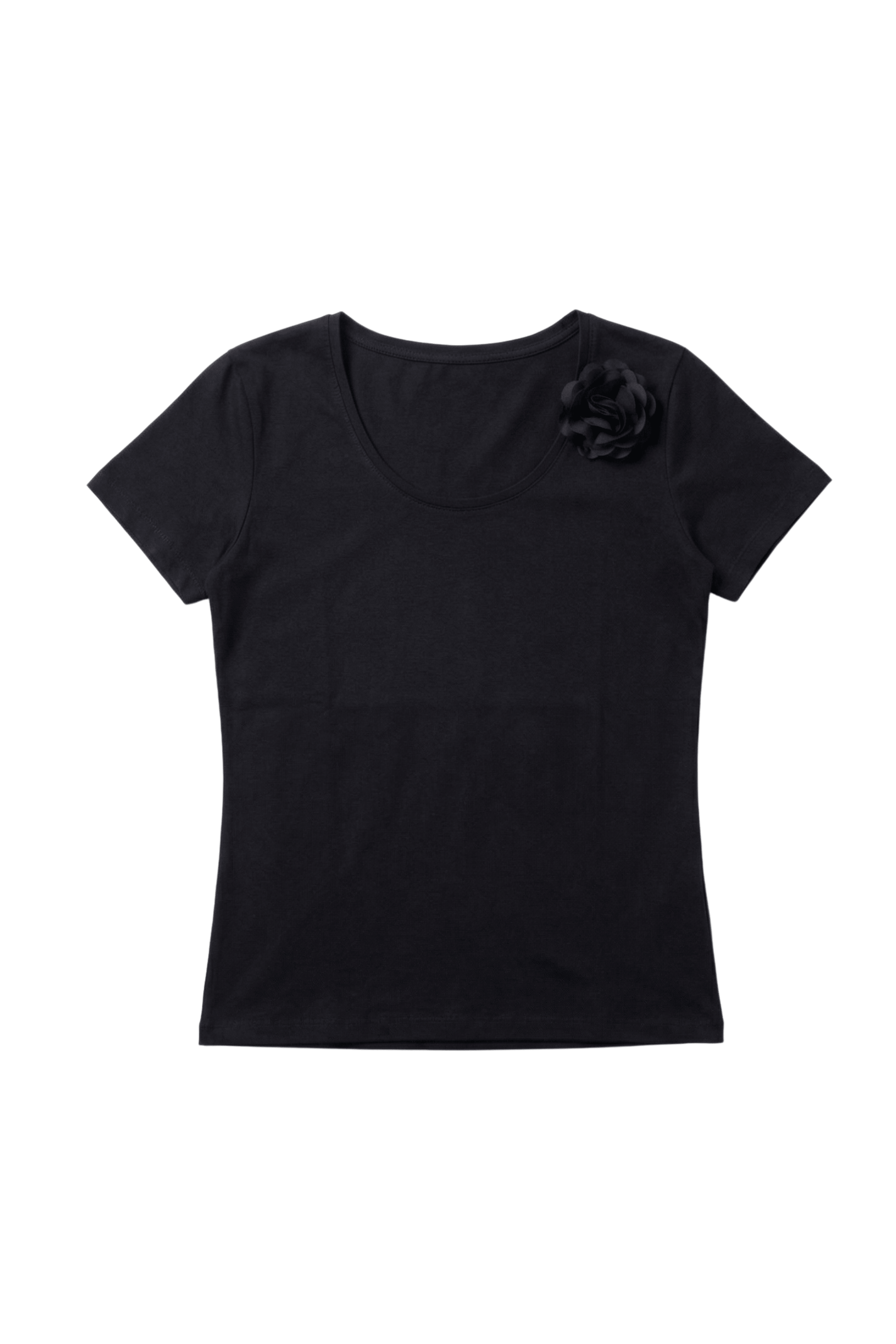 Camiseta negra escote redondo con flor Lolitas&L - lolitasyl.com
