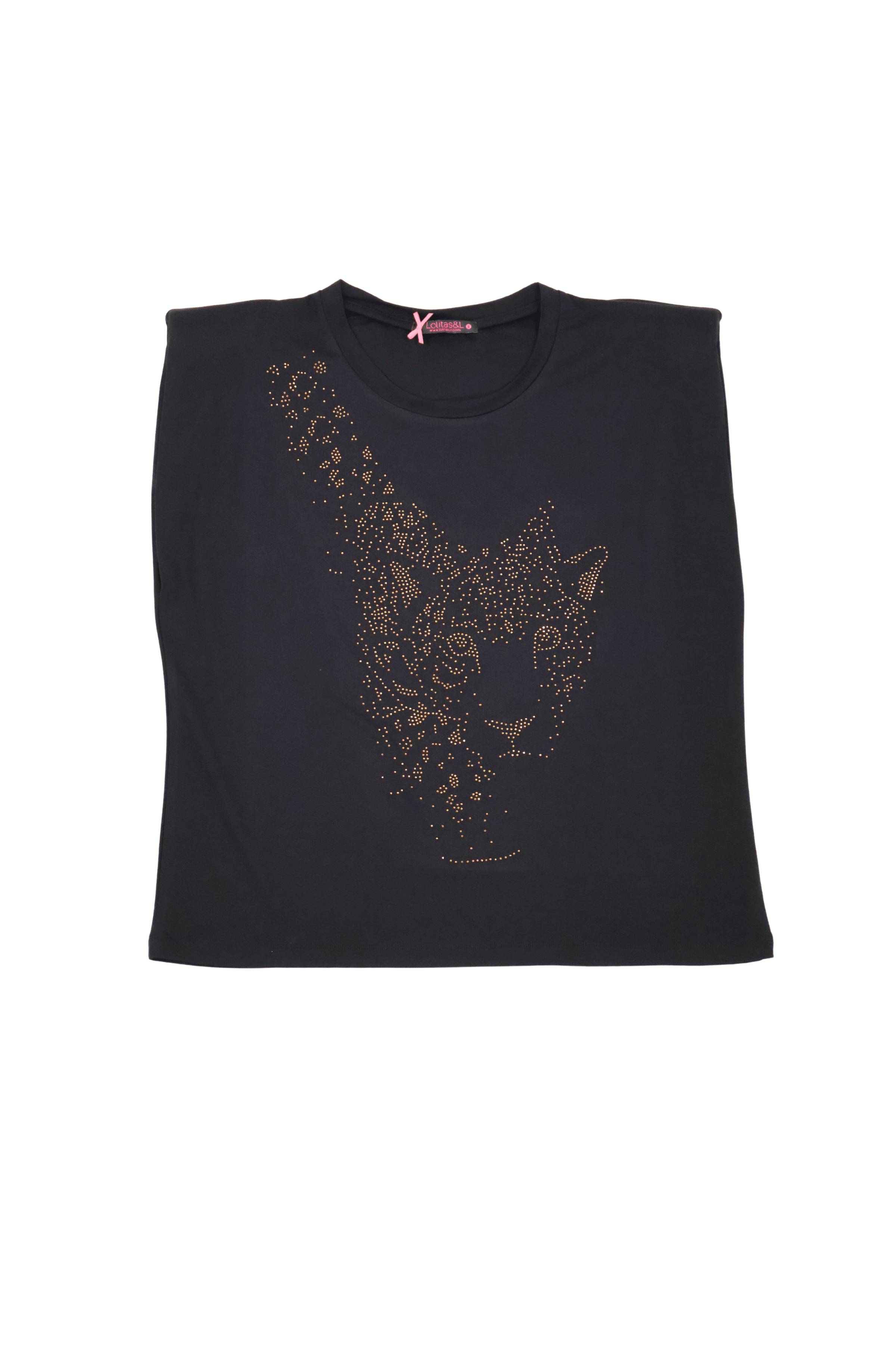 Camiseta negra strass tigre sin mangas Lolitas&L - lolitasyl.com