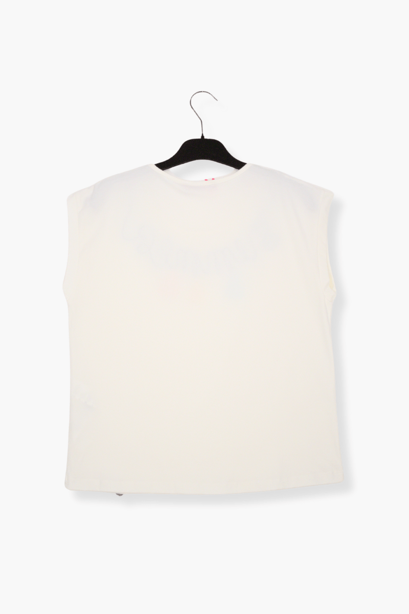 Camiseta Preloved blanca bordado cordon y pompom en escote Lolitas&L - lolitasyl.com