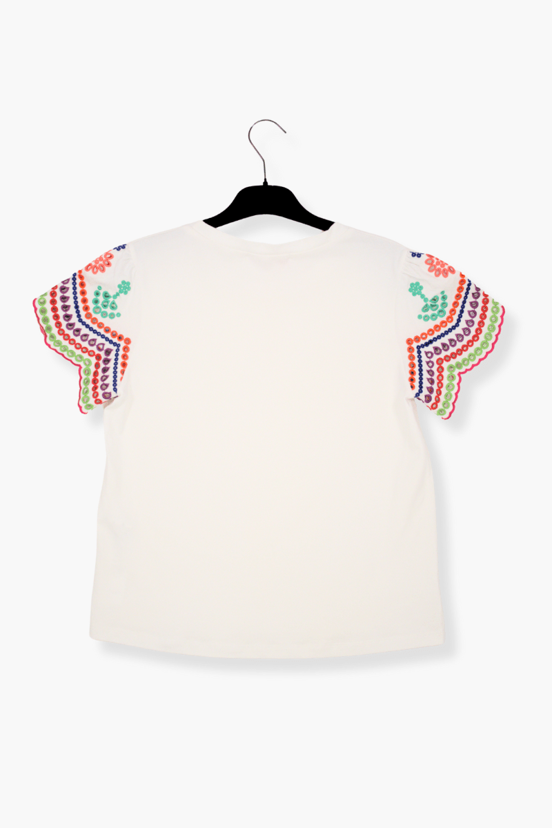 Camiseta Preloved blanca bordado multicolor en mangas Lolitas&L - lolitasyl.com