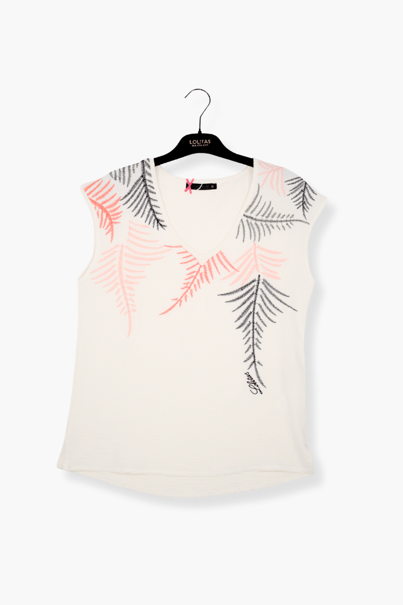 Camiseta Preloved blanca bordado plantas Lolitas&L - lolitasyl.com