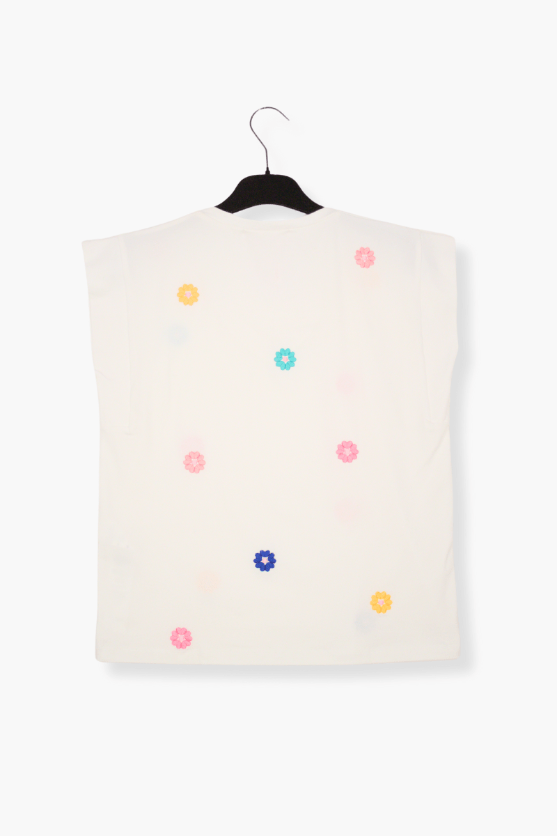 Camiseta Preloved blanca con boldado de flores multicolor Lolitas&L - lolitasyl.com