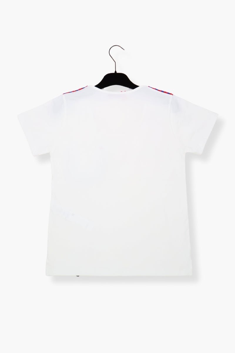 Camiseta Preloved blanca con bolsillo trenzao fucsia LolitasyL - lolitasyl.com