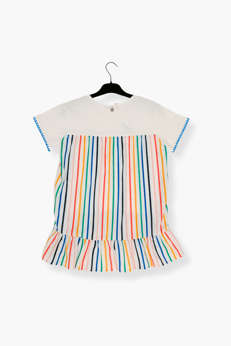 Camiseta Preloved blanca con espalda en rayas multicolor Lolitas&L - lolitasyl.com