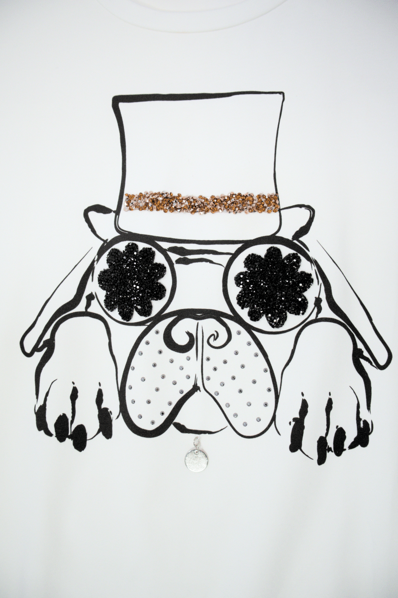 Camiseta Preloved blanca con motivo Dog sombrero lolitas&L - lolitasyl.com