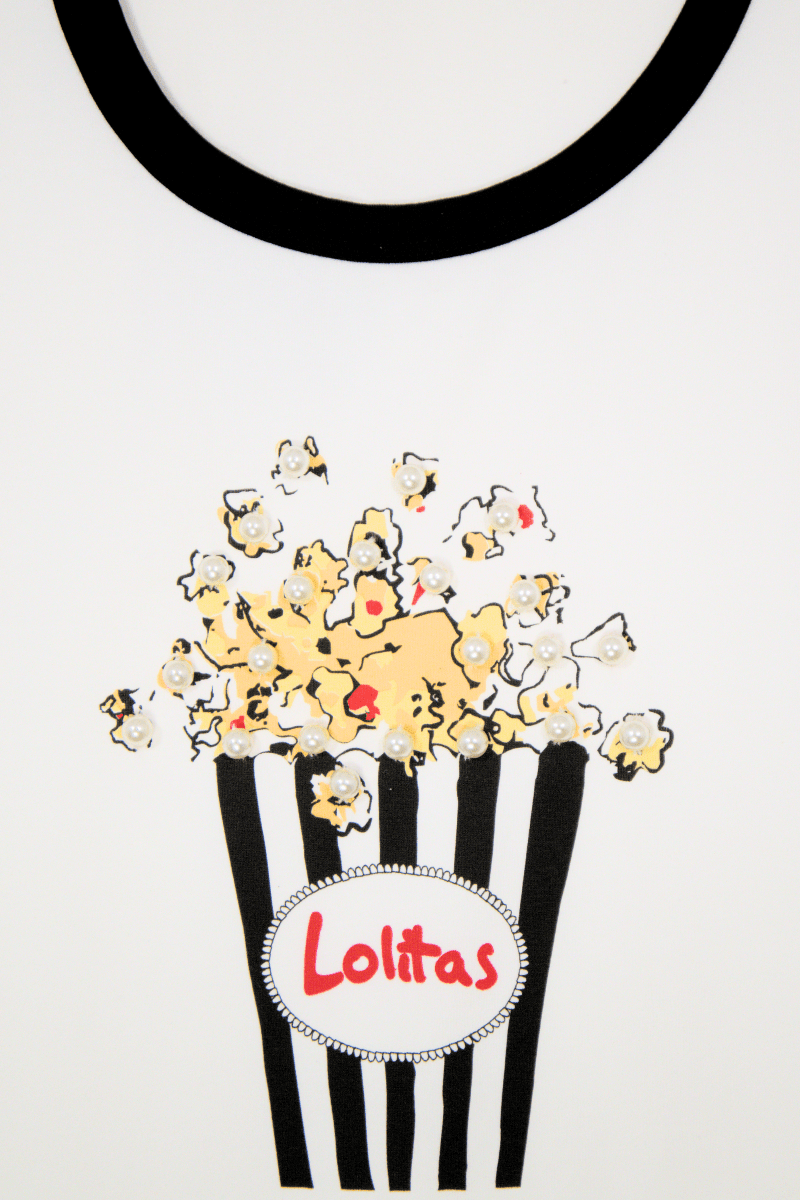 Camiseta Preloved blanca estampado palomitas Lolitas&L - lolitasyl.com