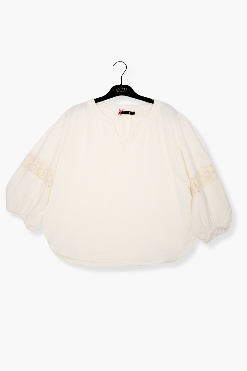 Camiseta Preloved blanca manga al codo con bordado ingles Lolitas&L - lolitasyl.com