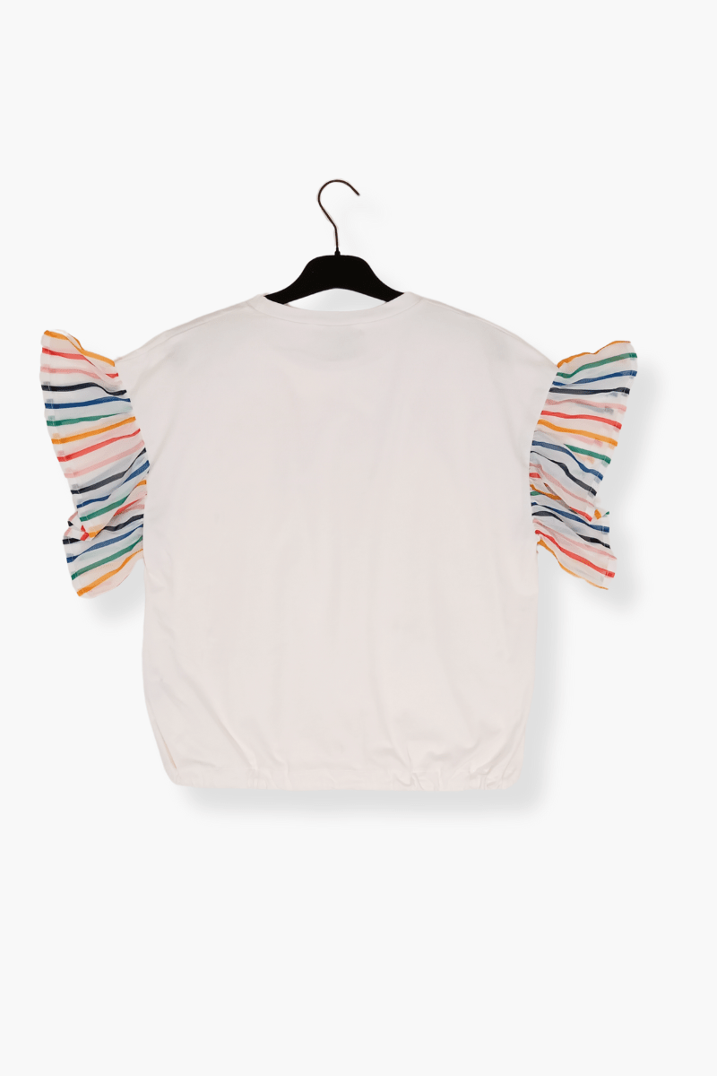 Camiseta Preloved blanca margaritas bordadas y raya multicolor Lolitas&L - lolitasyl.com