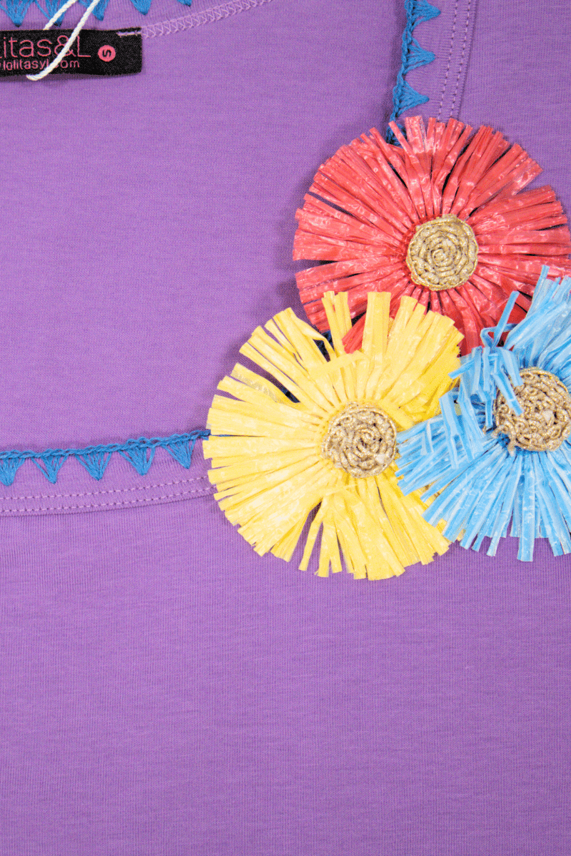 Camiseta preloved malva tirantes aplicacion flor con picunela Lolitas&L - lolitasyl.com