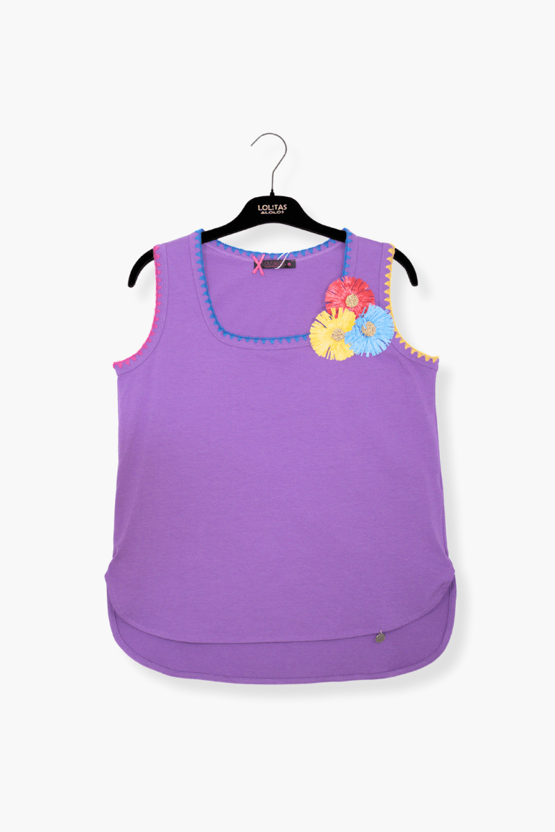 Camiseta preloved malva tirantes aplicacion flor con picunela Lolitas&L - lolitasyl.com