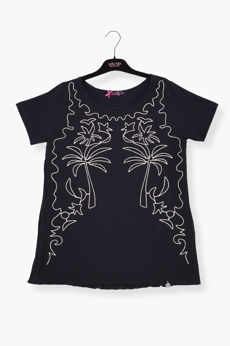 Camiseta Preloved negra bordado oasis beige Lolitas&L - lolitasyl.com