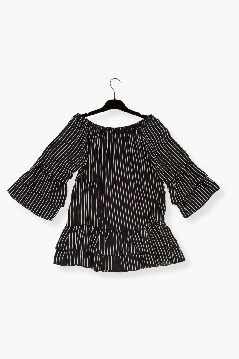 Camiseta Preloved negra larga de rayas palabra de honor Lolitas&L - lolitasyl.com