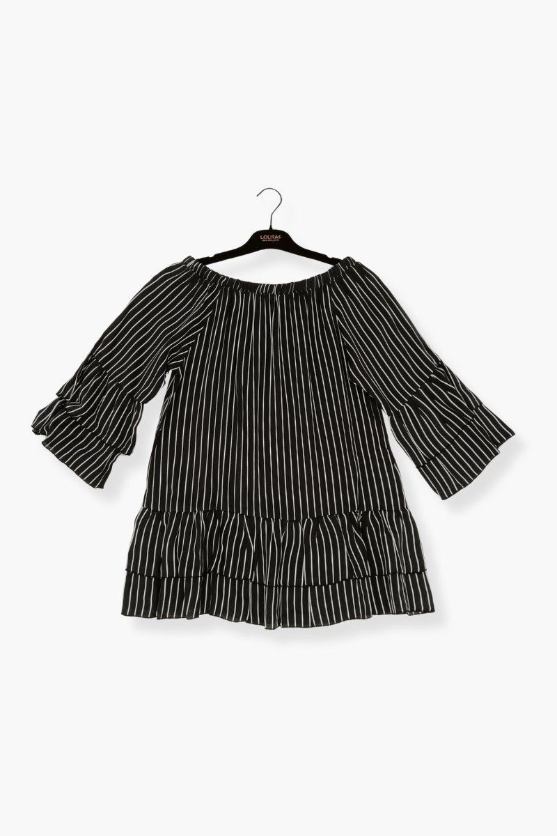 Camiseta Preloved negra larga de rayas palabra de honor Lolitas&L - lolitasyl.com