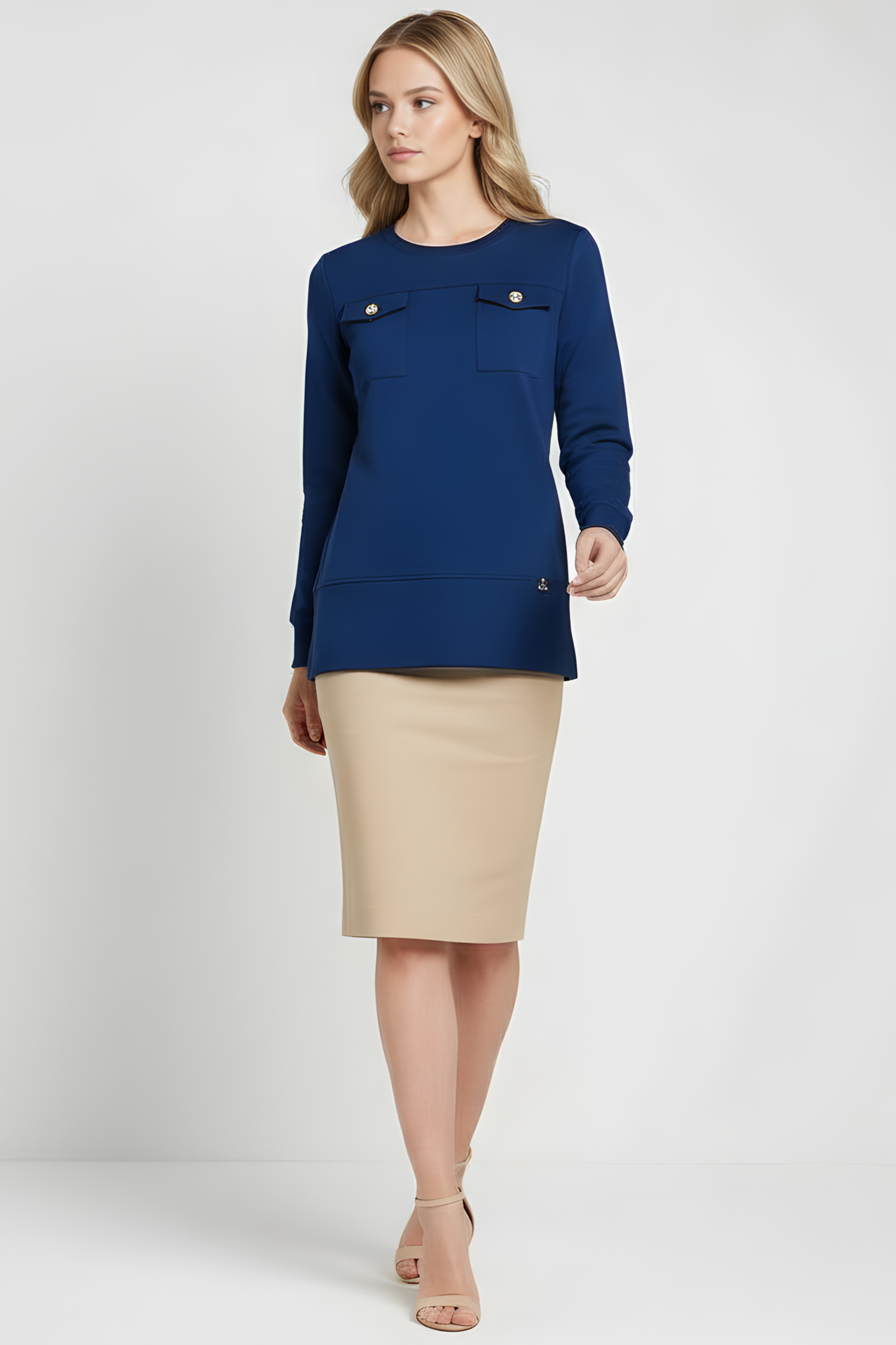 Camiseta de punto azul con botones dorados Lolitas&L