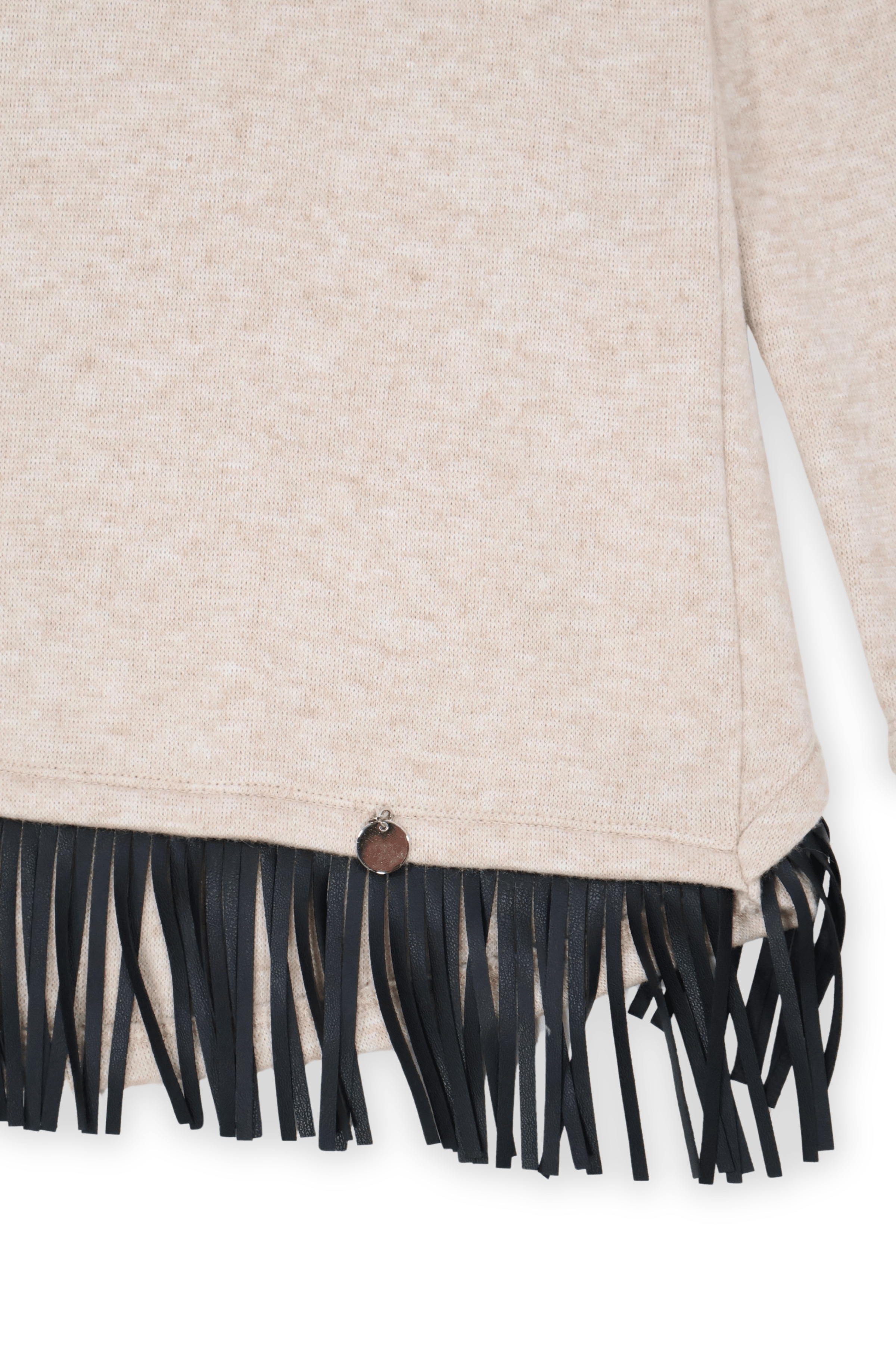 Camiseta punto beige con flecos polipiel Lolitas&L - lolitasyl.com