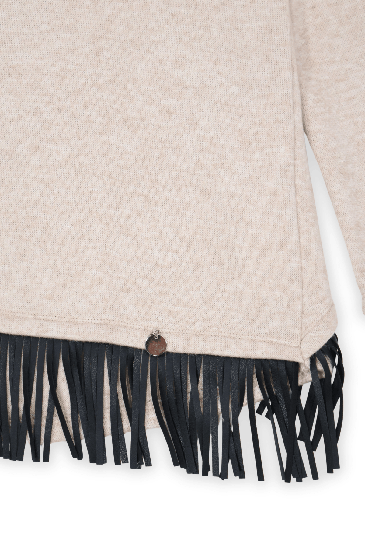 Camiseta punto beige con flecos polipiel Lolitas&L - lolitasyl.com
