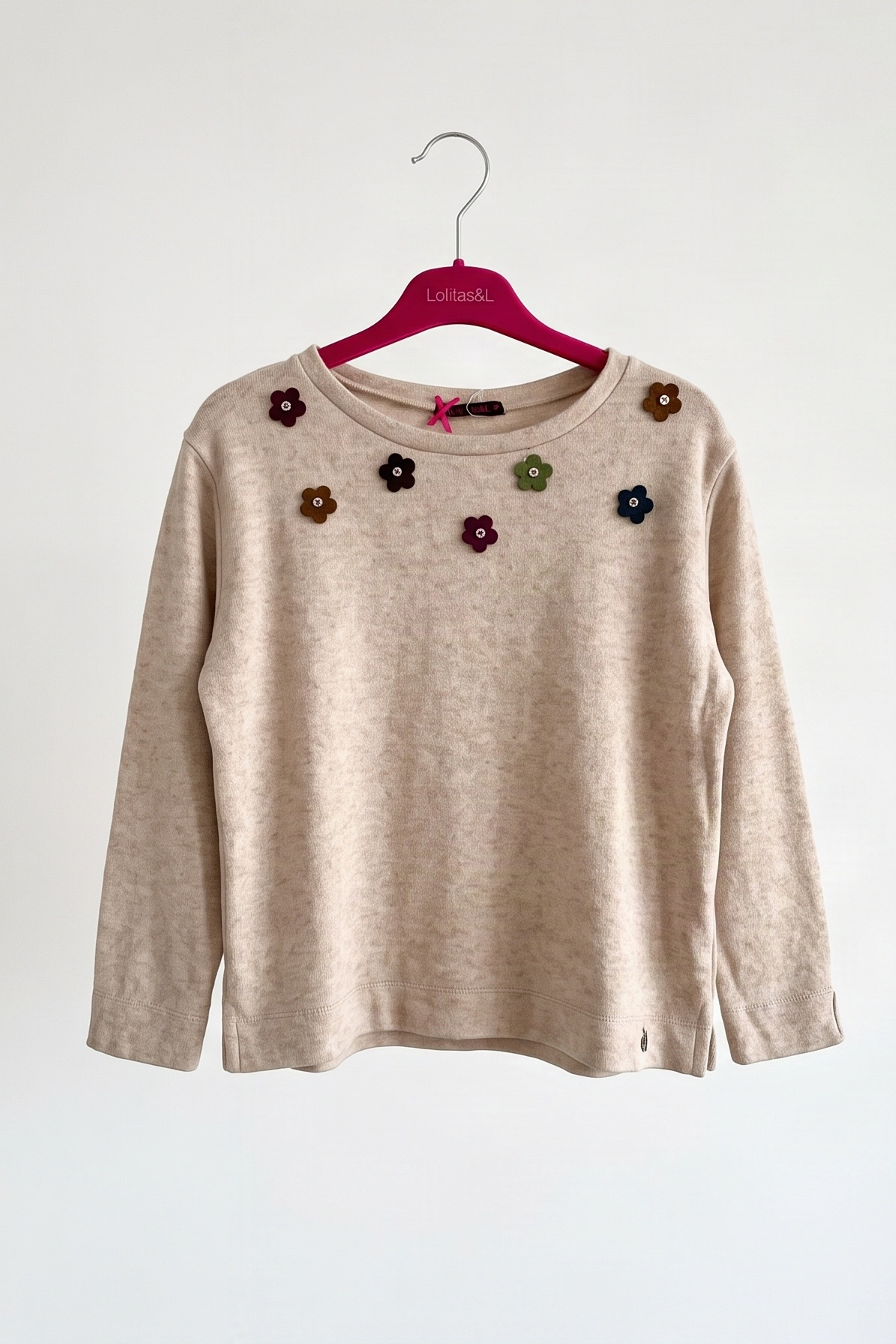 Camiseta de Punto Beige con Flores Multicolor Preloved