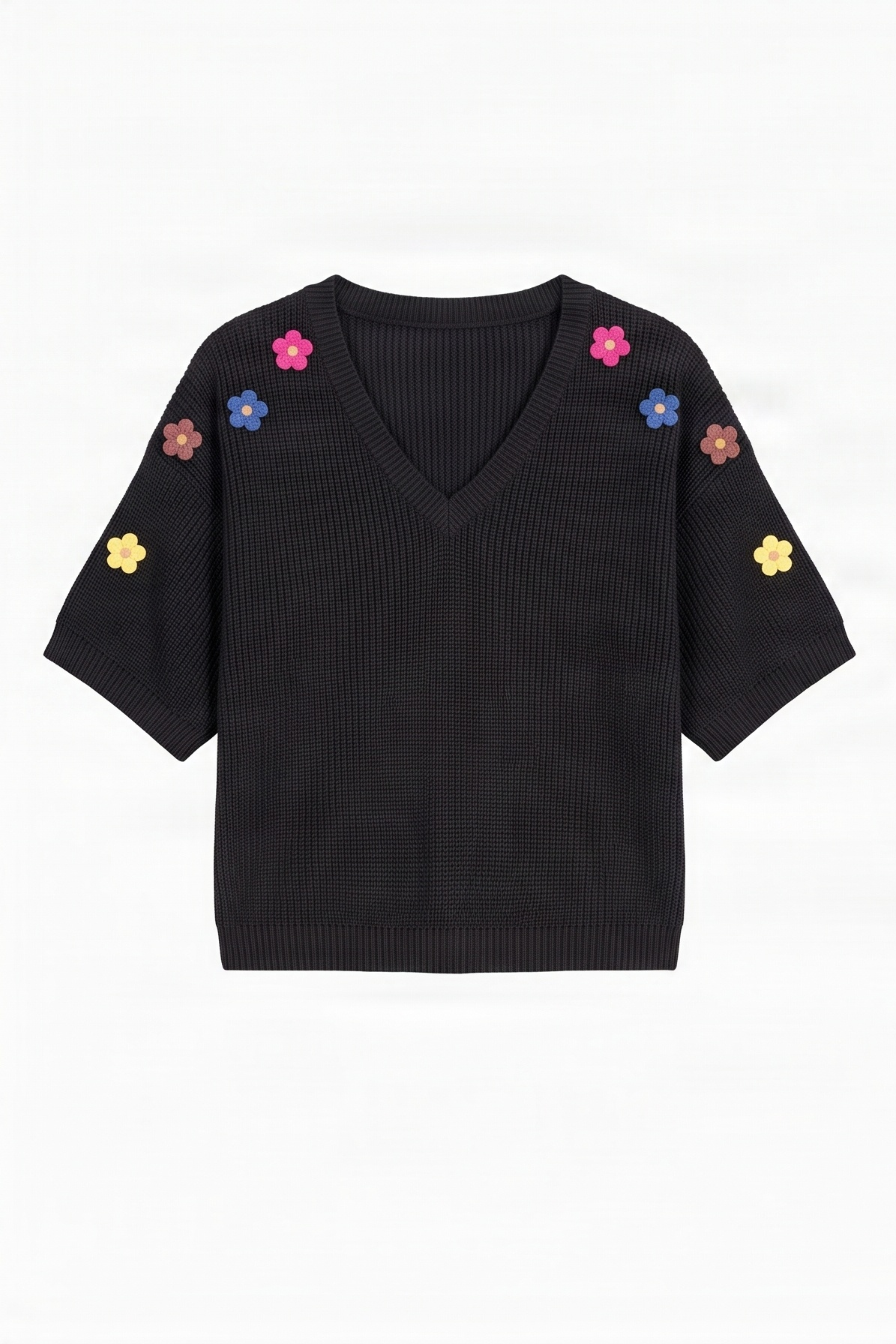 Camiseta de punto negra murcielago con flores antelina Lolitas&L