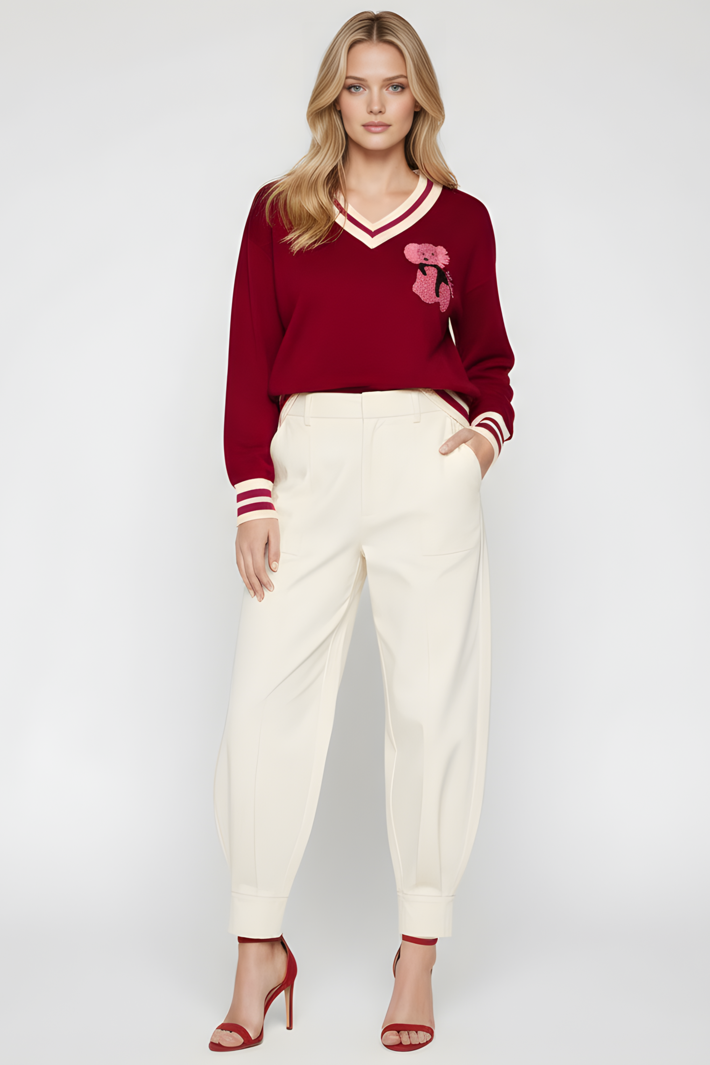 Camiseta de punto roja con elasticos y bordado osito Lolitas&L