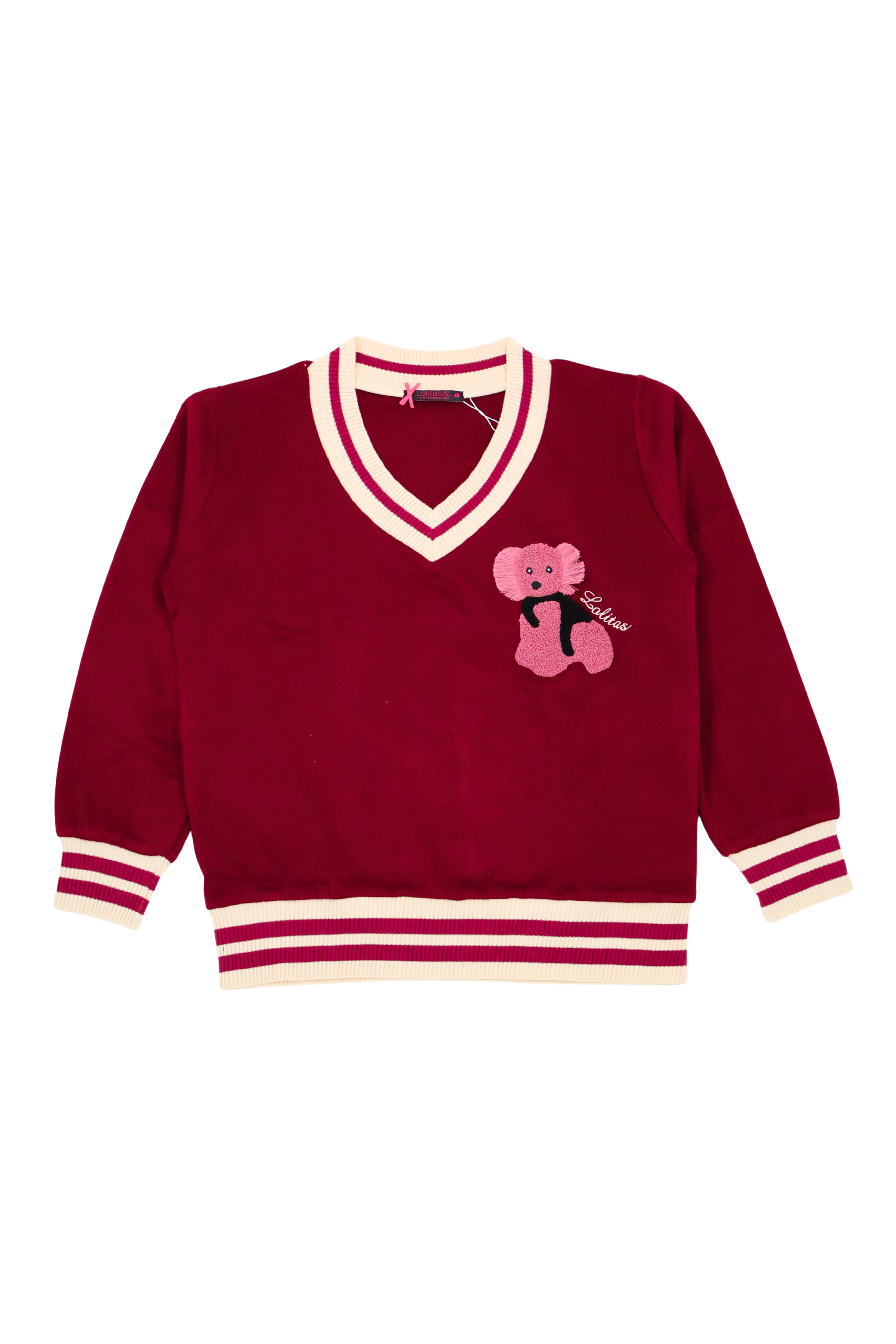 Camiseta de punto roja con elasticos y bordado osito Lolitas&L