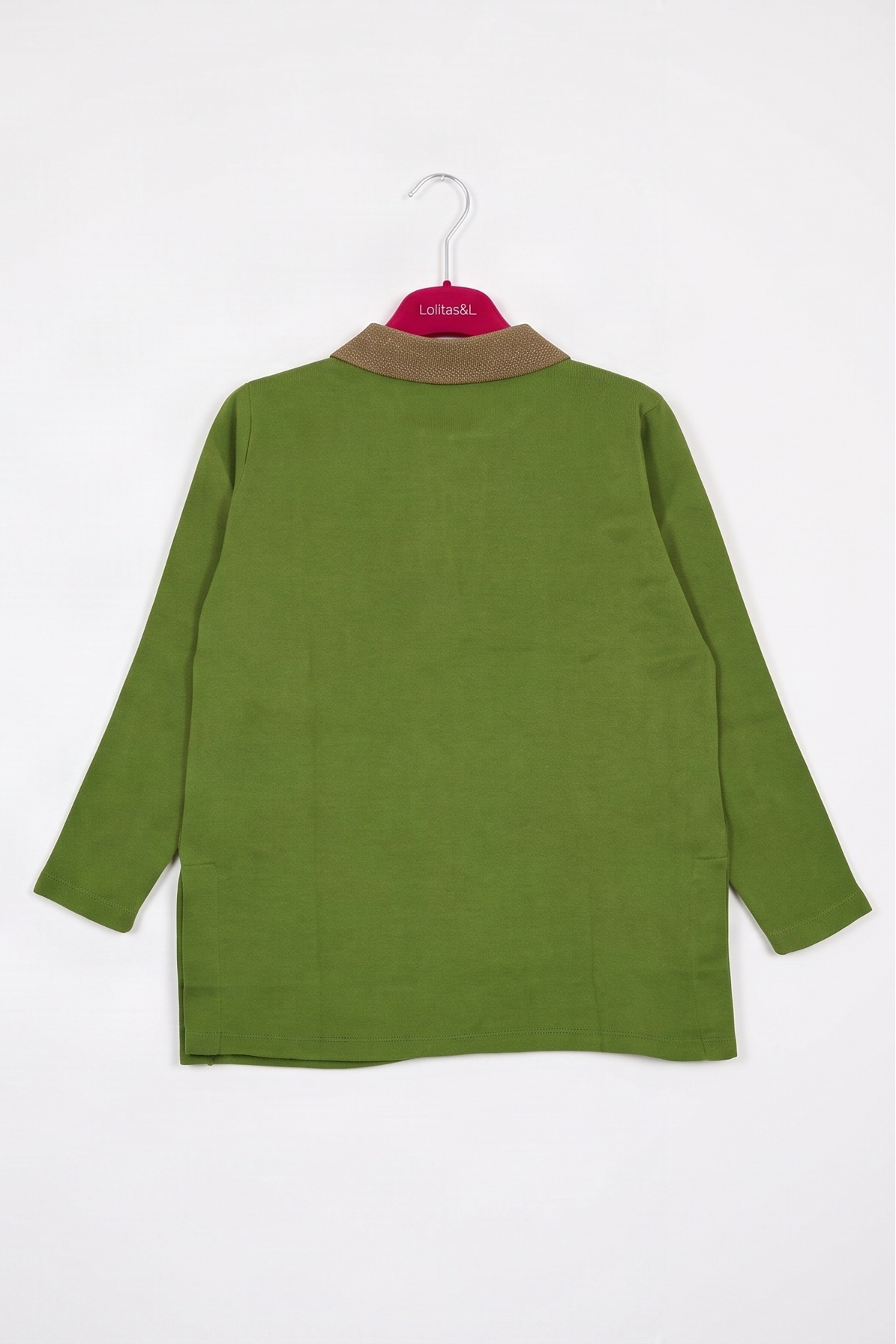 Camiseta de Punto Verde con Cuello Combinado y Felino de Strass Preloved
