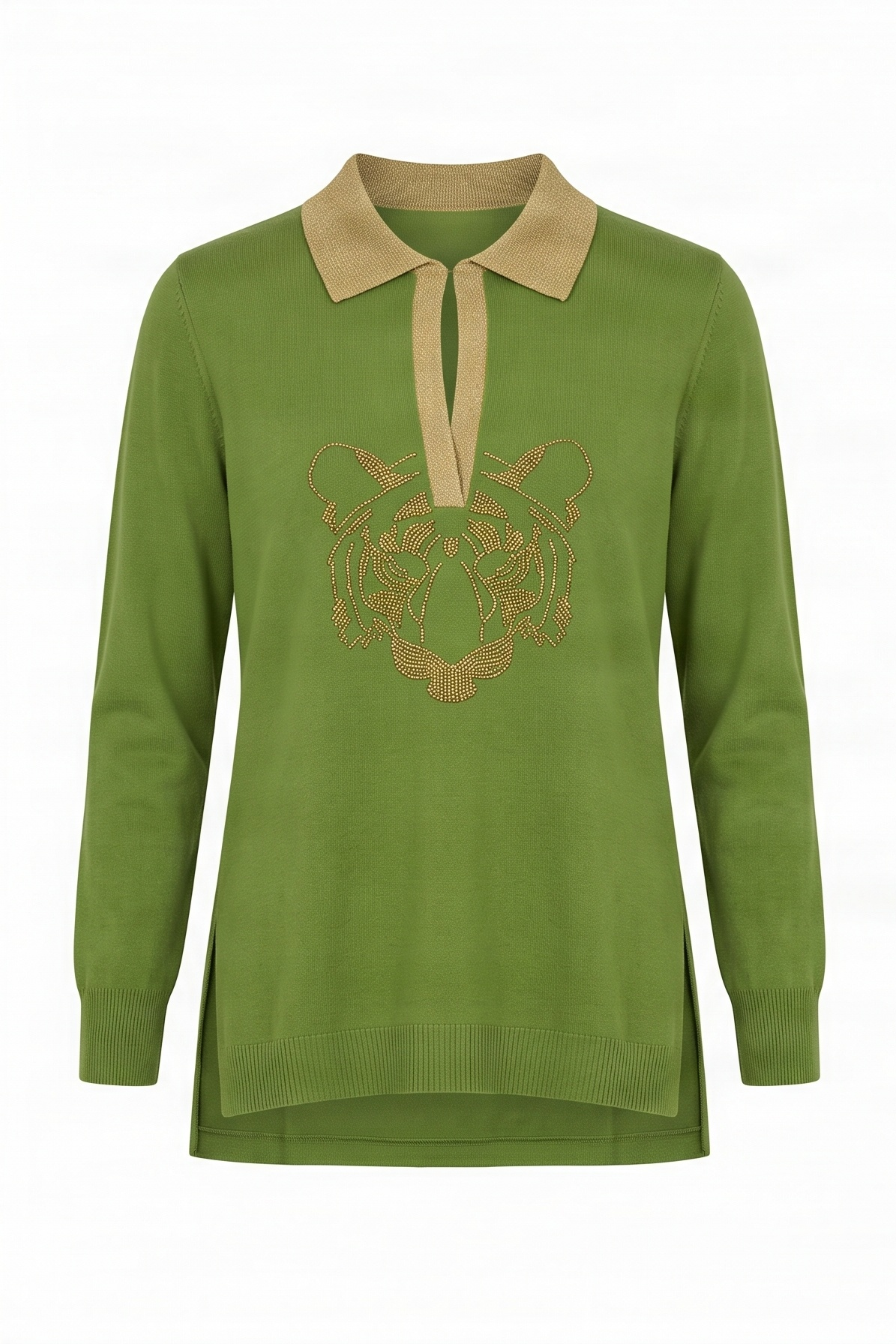 Camiseta de punto verde con leon de strass Lolitas&L