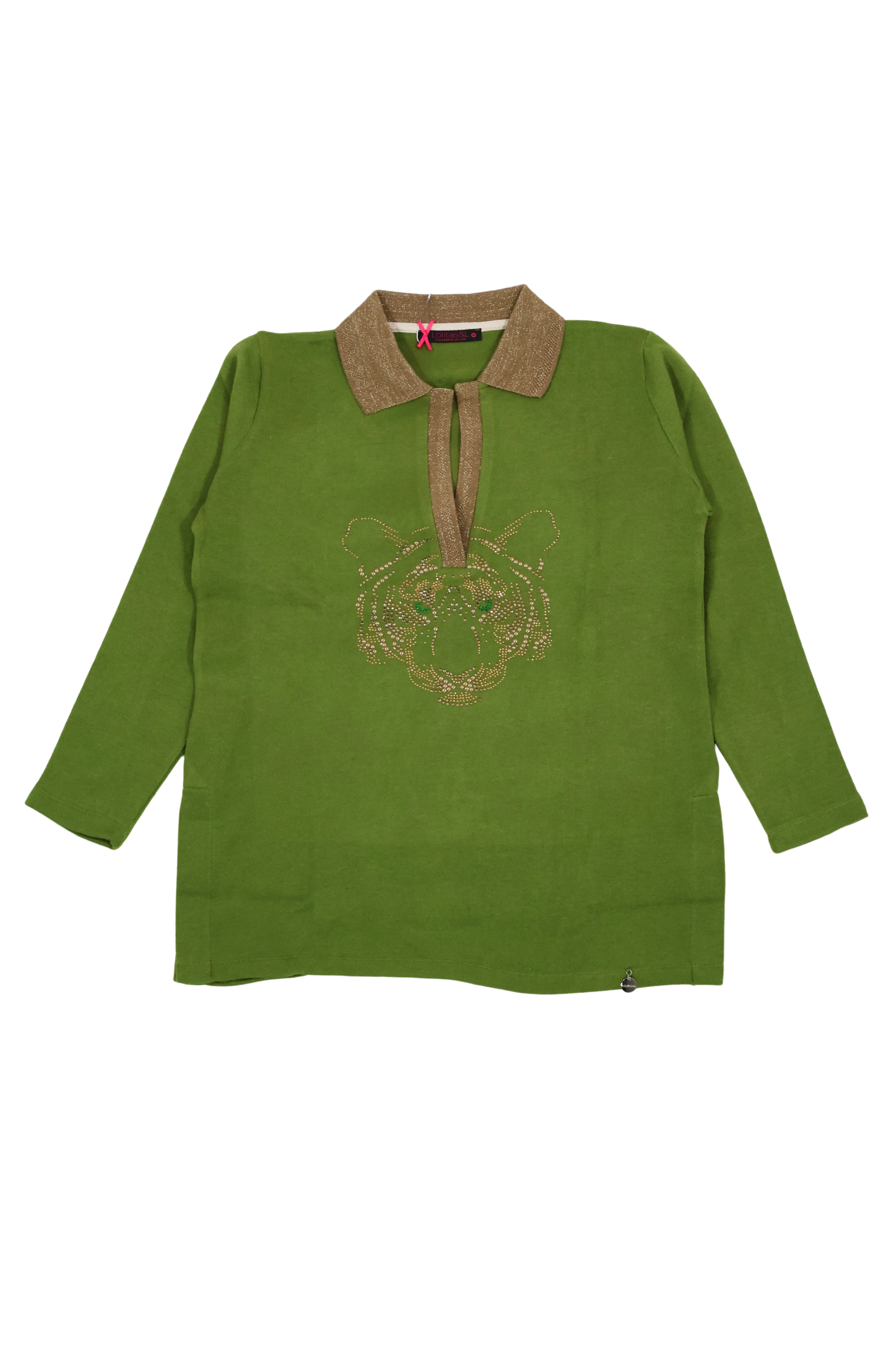 Camiseta de punto verde con leon de strass Lolitas&L