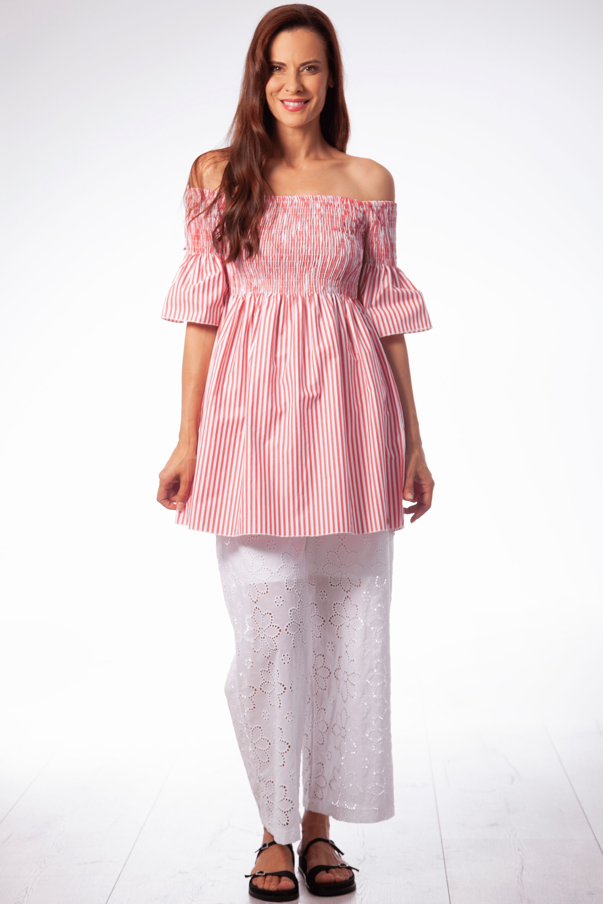 Camiseta rayas rojas cuerpo nido de abeja Lolitas&L - lolitasyl.com