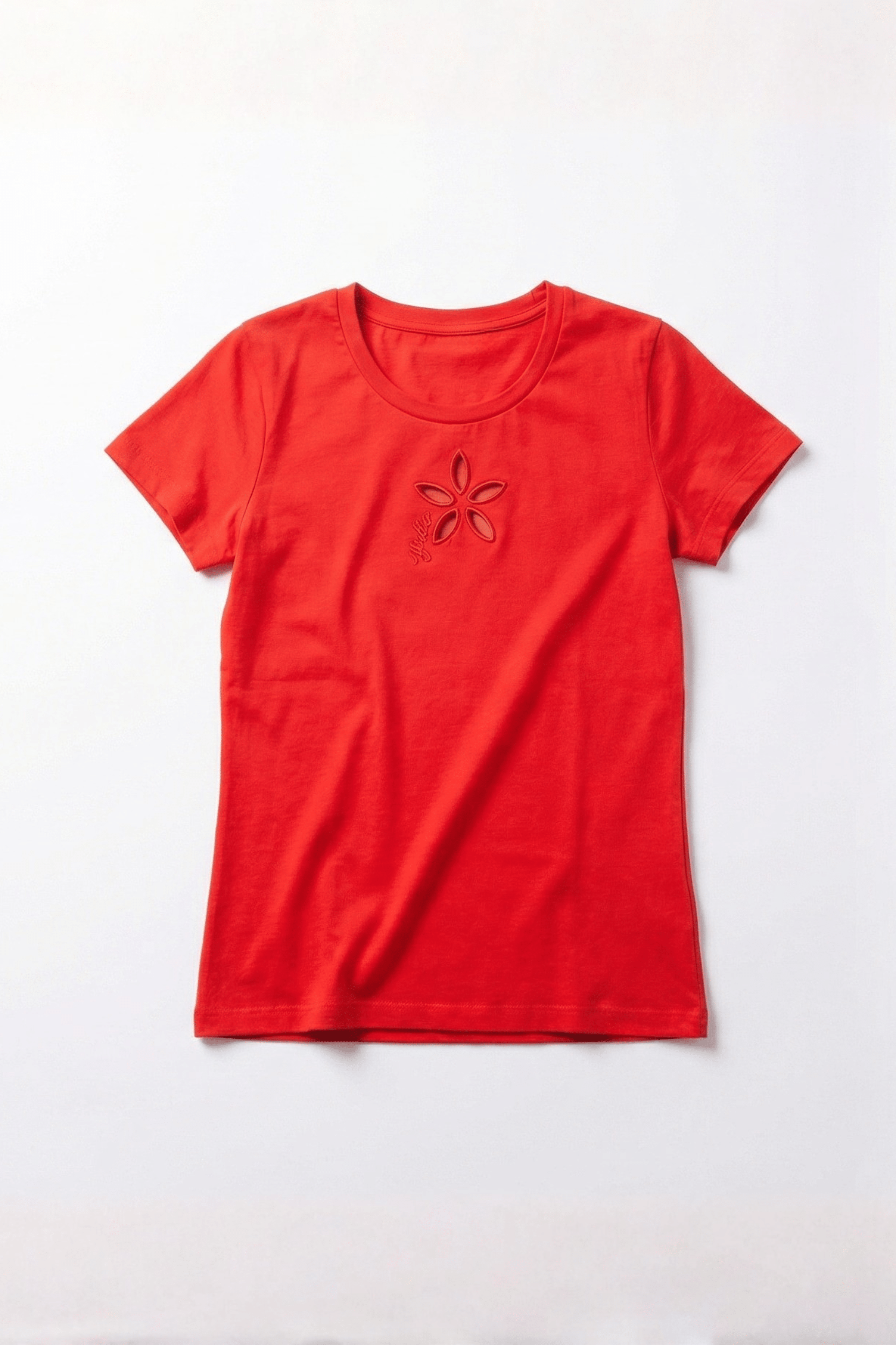 Camiseta roja bordado flor calada con manga corta Lolitas&L - lolitasyl.com