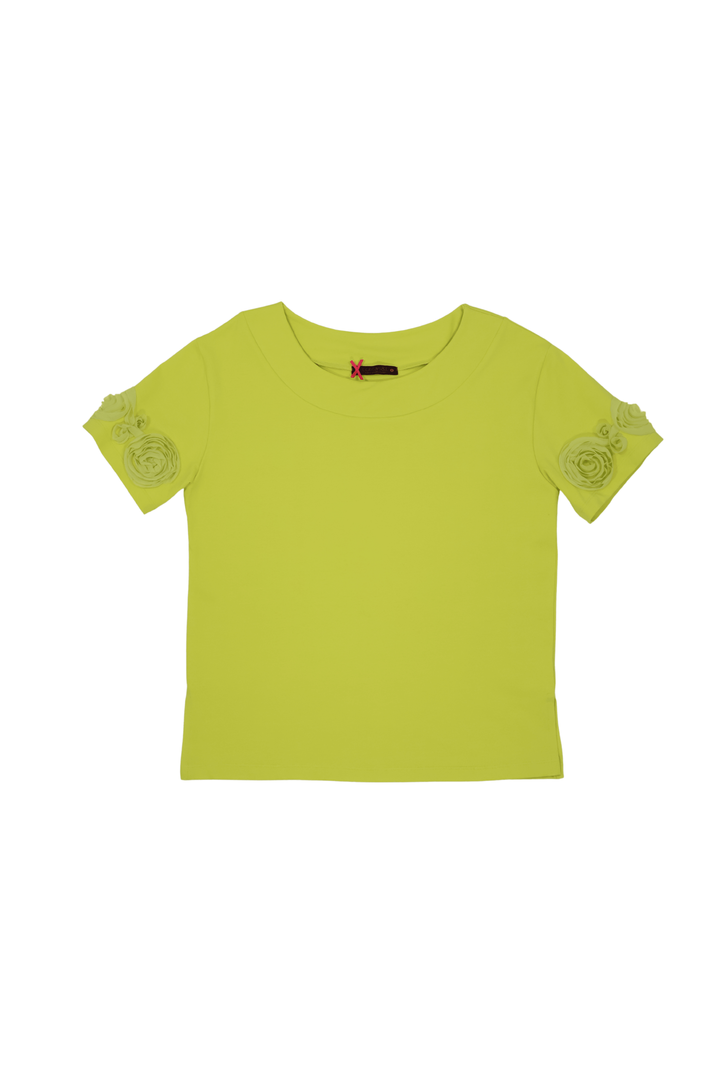 Camiseta verde fluor con bordado rosa en mangas Lolitas&L - lolitasyl.com