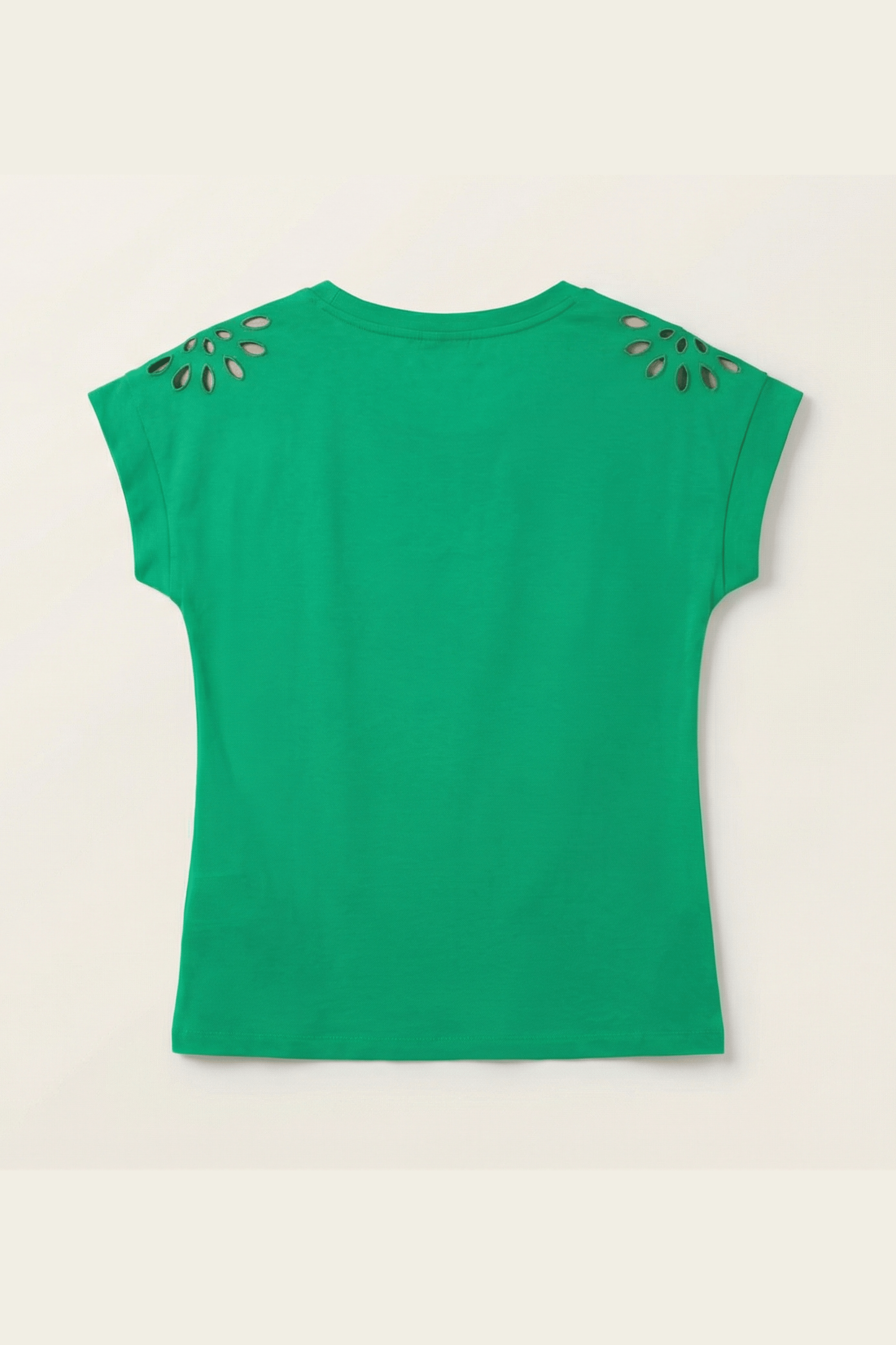 Camiseta verde hombro bordado calado en contraste Lolitas&L - lolitasyl.com