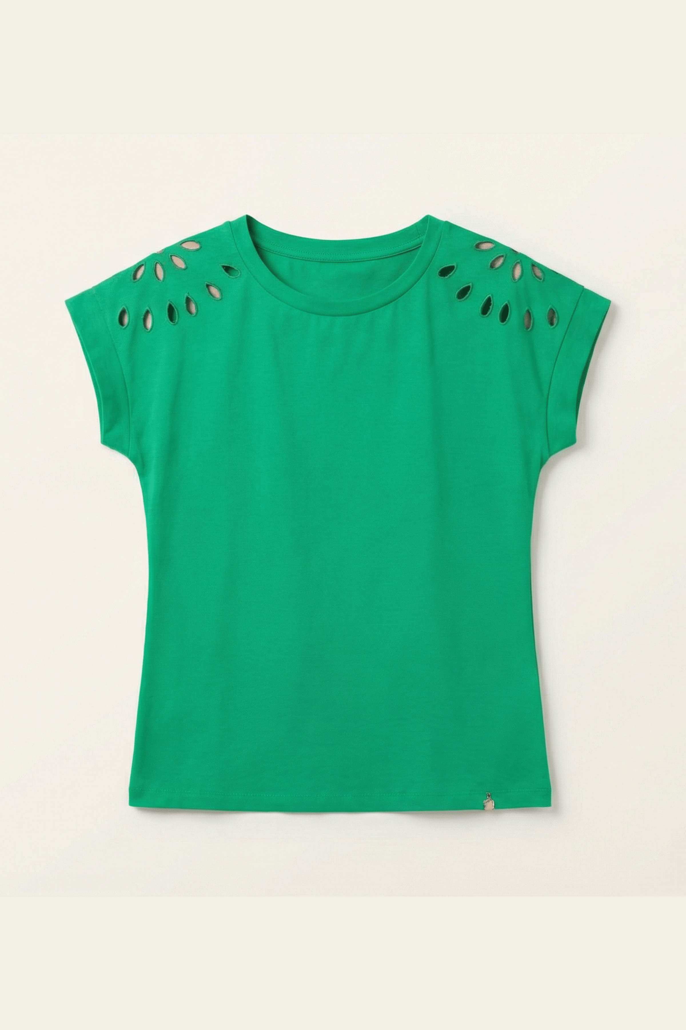 Camiseta verde hombro bordado calado en contraste Lolitas&L - lolitasyl.com