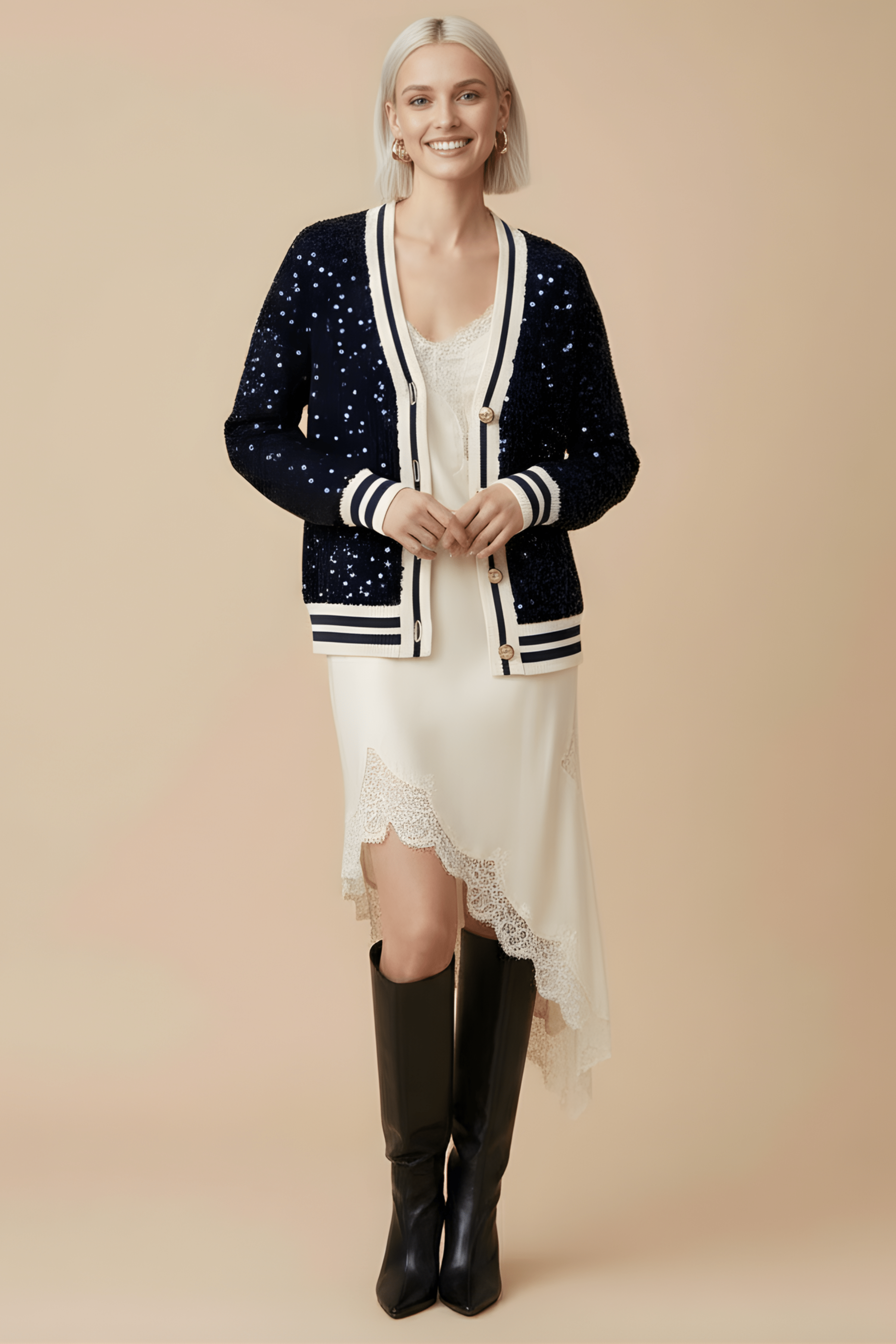 Chaqueta azul lentejuelas elasticos con botones Lolitas&L - lolitasyl.com