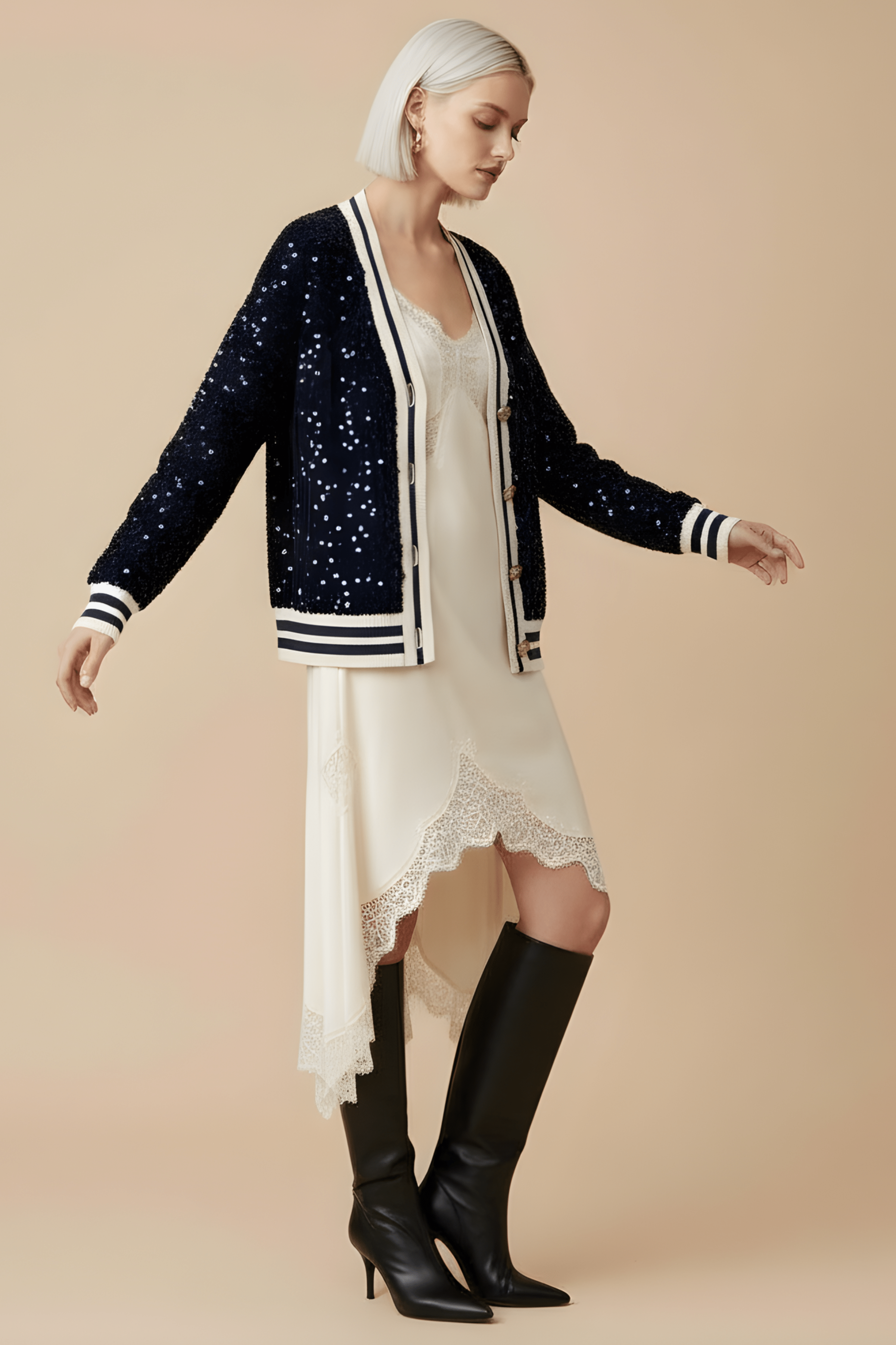 Chaqueta azul lentejuelas elasticos con botones Lolitas&L - lolitasyl.com