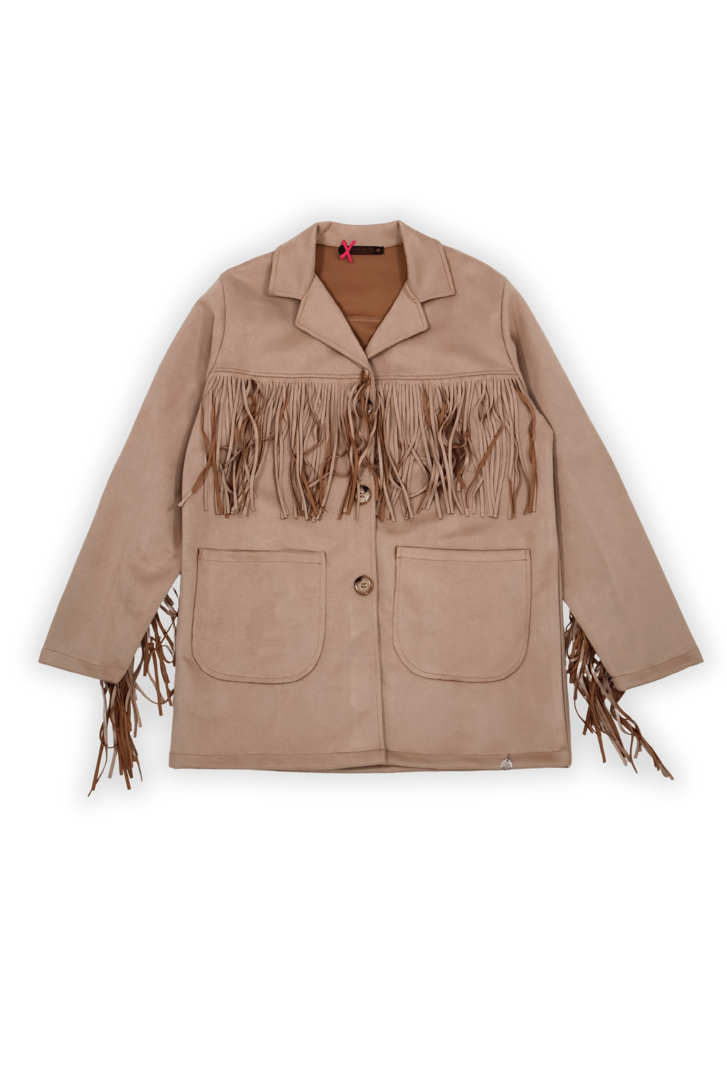 Chaqueta beig antelina con flecos y bolsillos Lolitas&L - lolitasyl.com