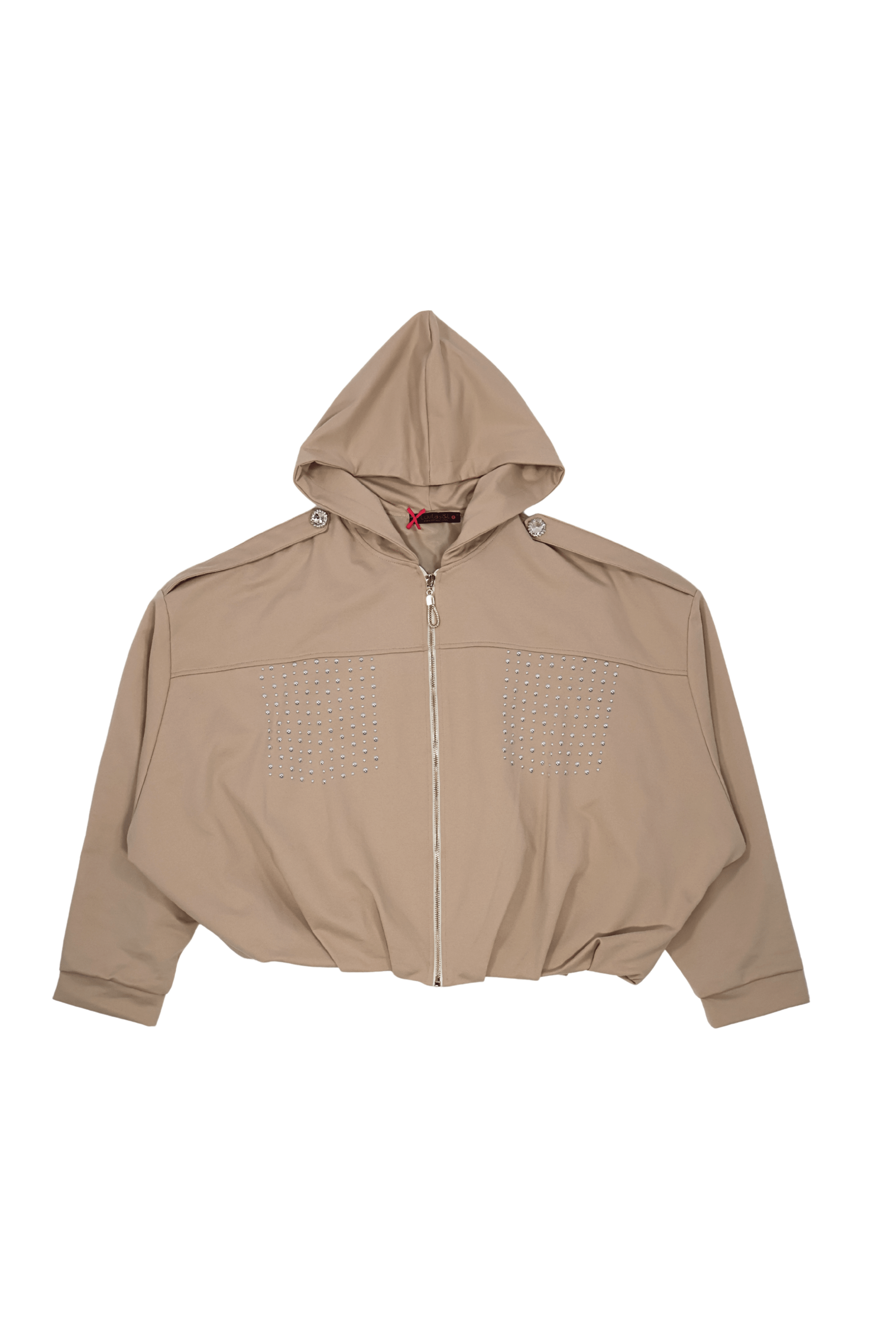 Chaqueta beige bomber con capucha y strass Lolitas&L - lolitasyl.com