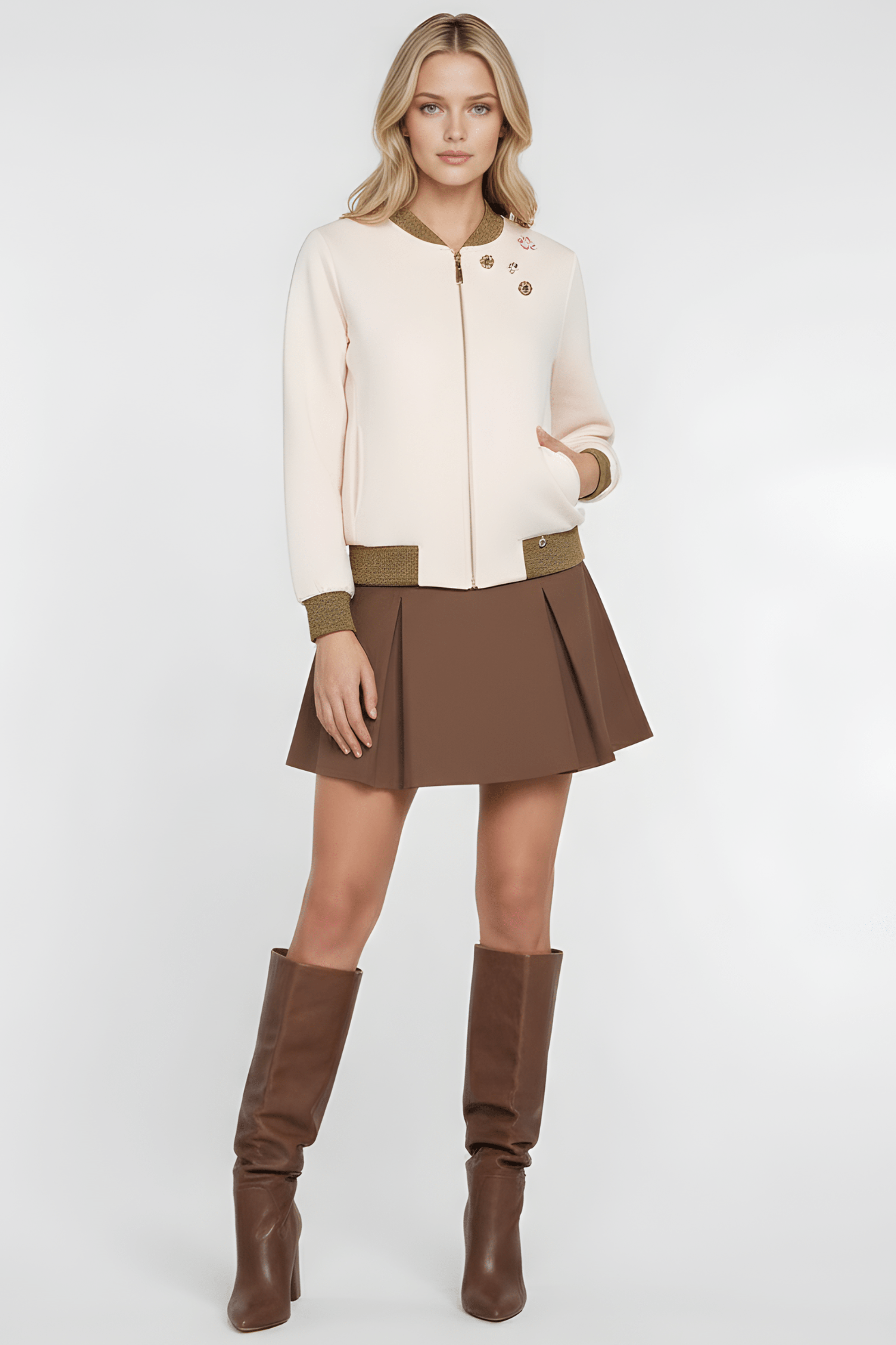 Chaqueta crema cremallera con detalles de broche mosca Lolitas&L - lolitasyl.com