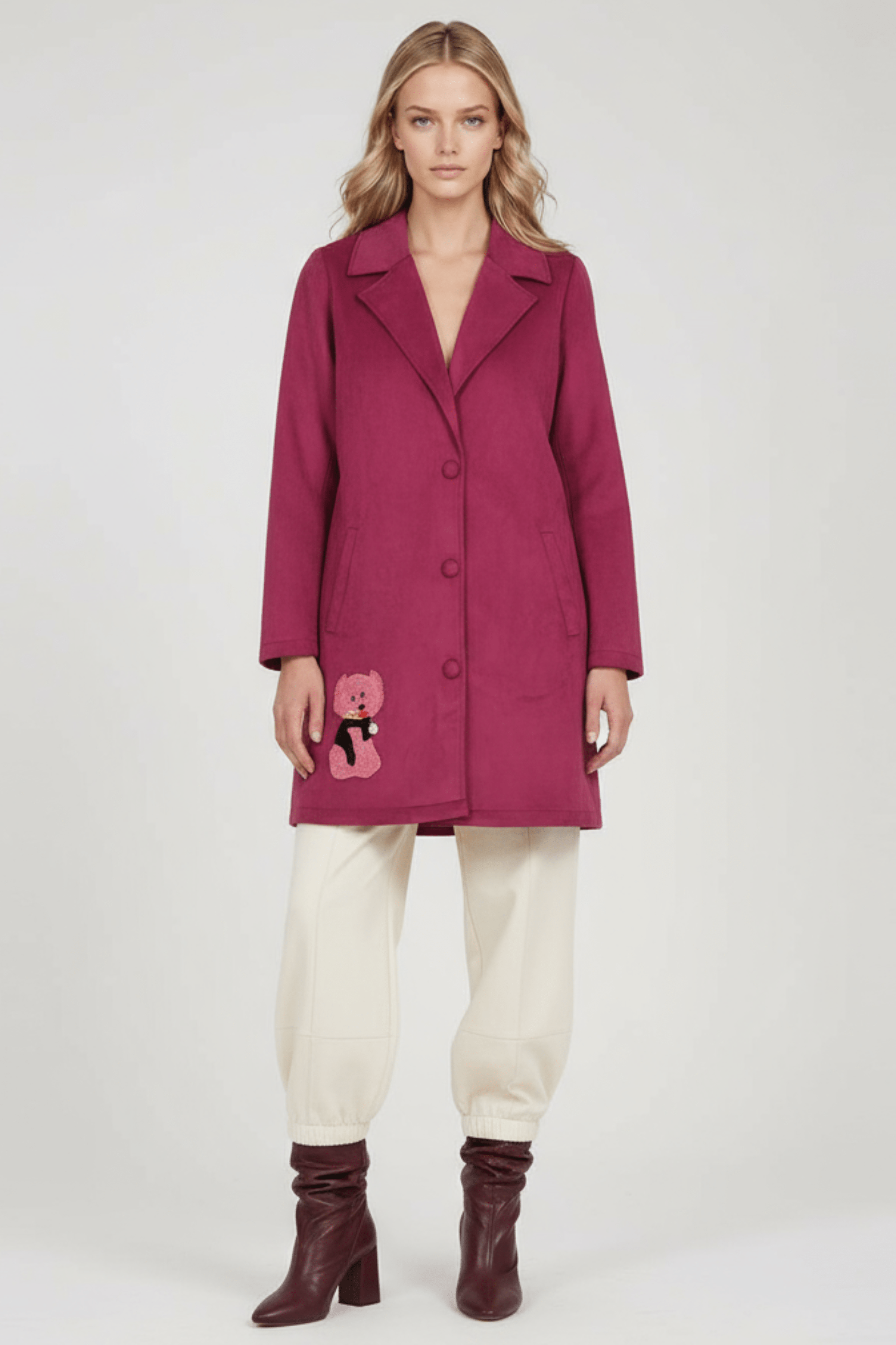 Chaqueta granate larga de antelina bordado perrito Lolitas&L - lolitasyl.com