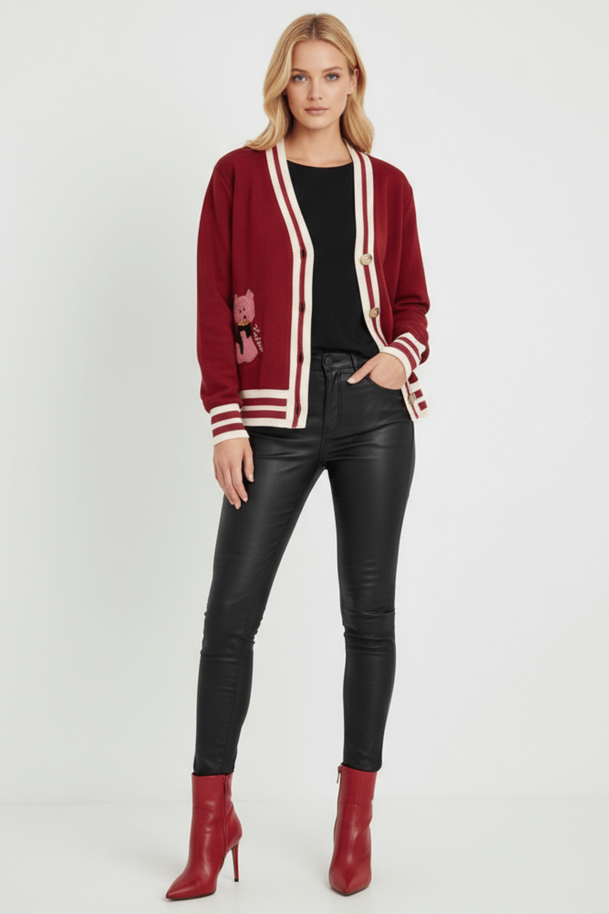 Chaqueta granate punto con elasticos y bordado Lolitas&L - lolitasyl.com