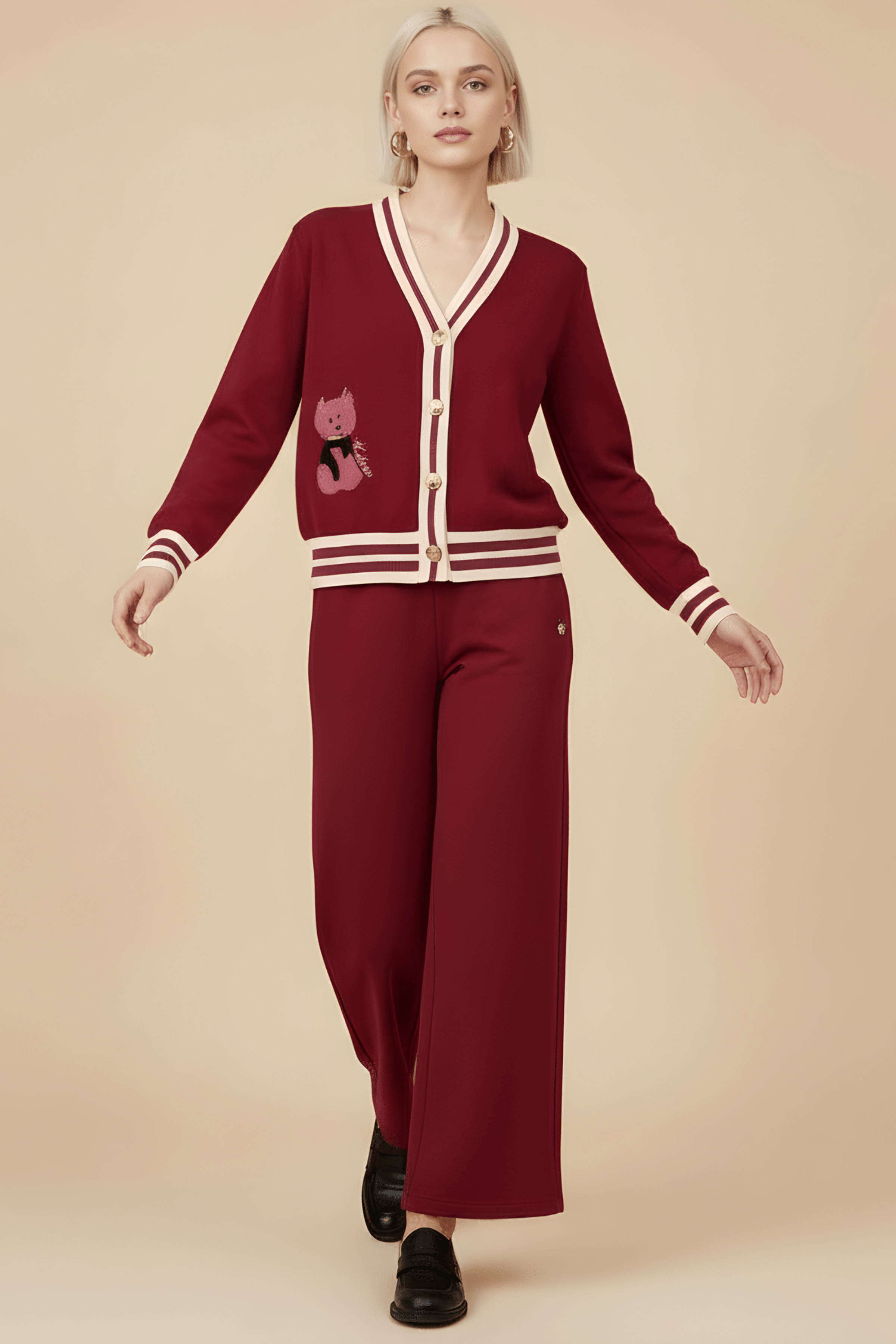 Chaqueta granate punto con elasticos y bordado Lolitas&L - lolitasyl.com