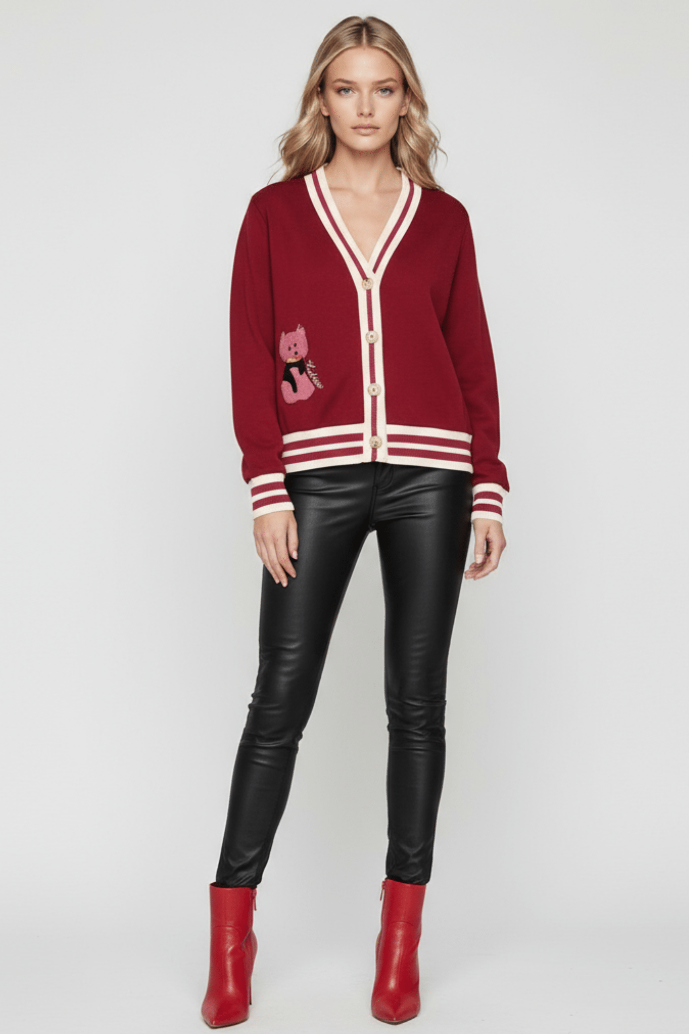 Chaqueta granate punto con elasticos y bordado Lolitas&L - lolitasyl.com