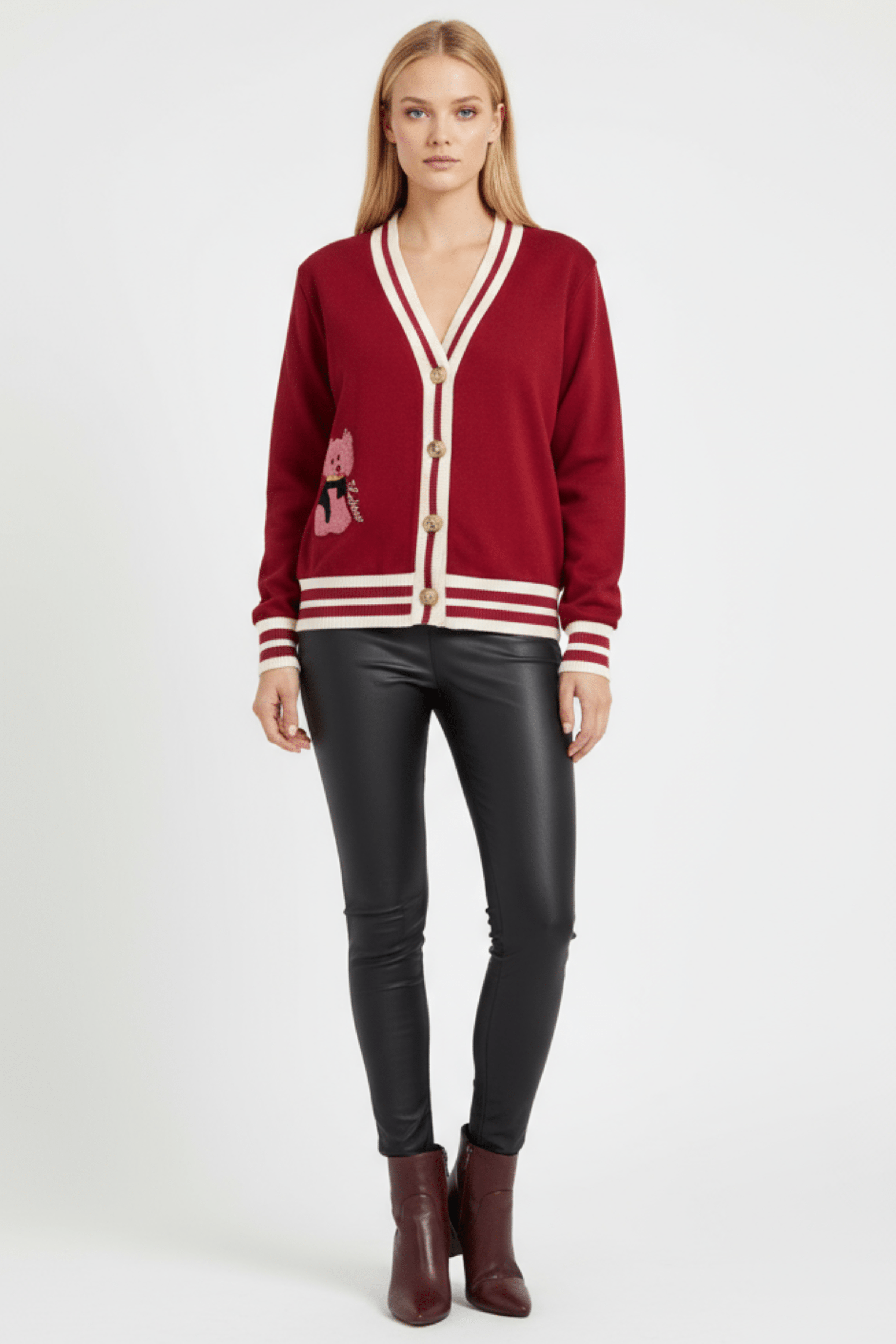 Chaqueta granate punto con elasticos y bordado Lolitas&L - lolitasyl.com