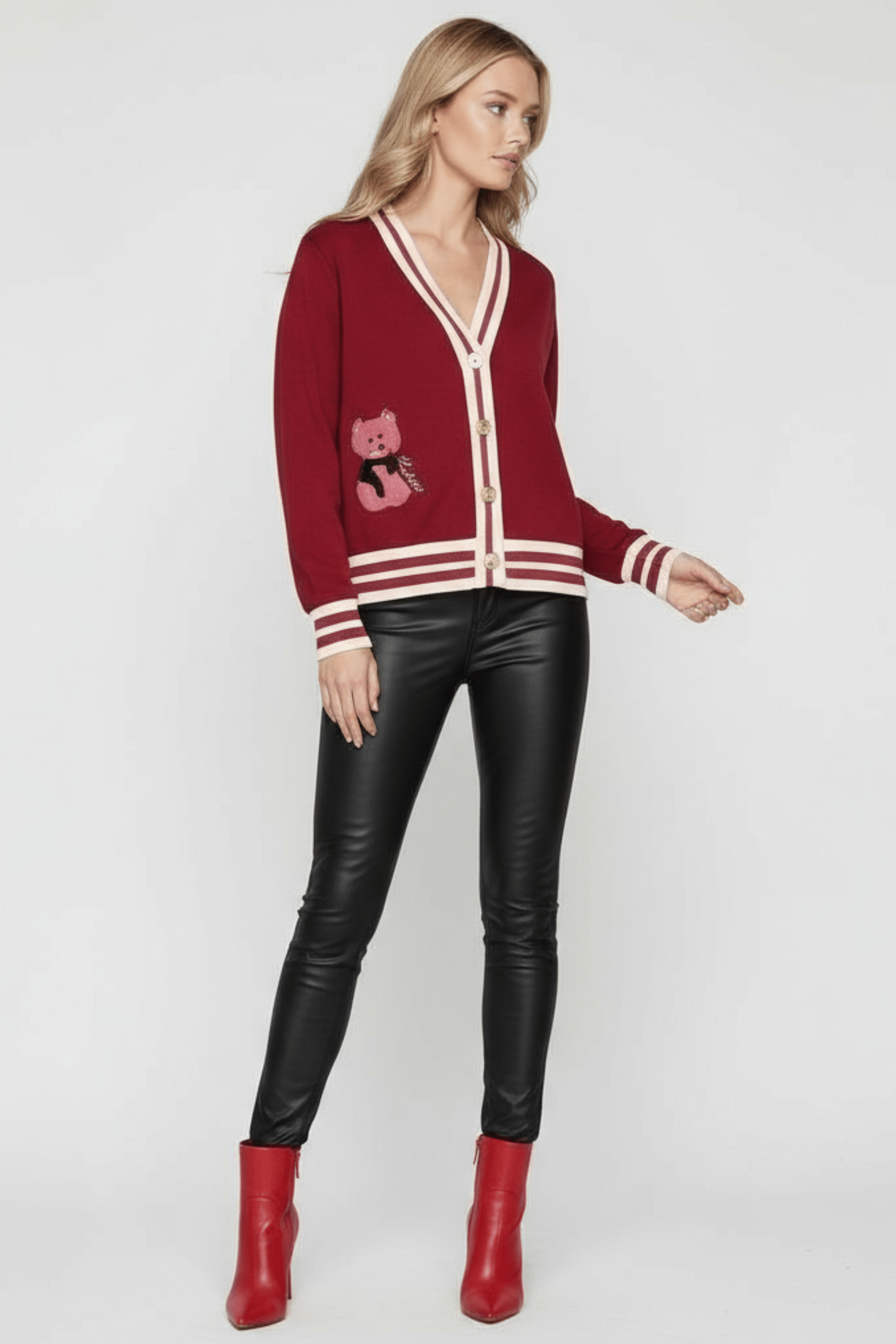 Chaqueta granate punto con elasticos y bordado Lolitas&L - lolitasyl.com