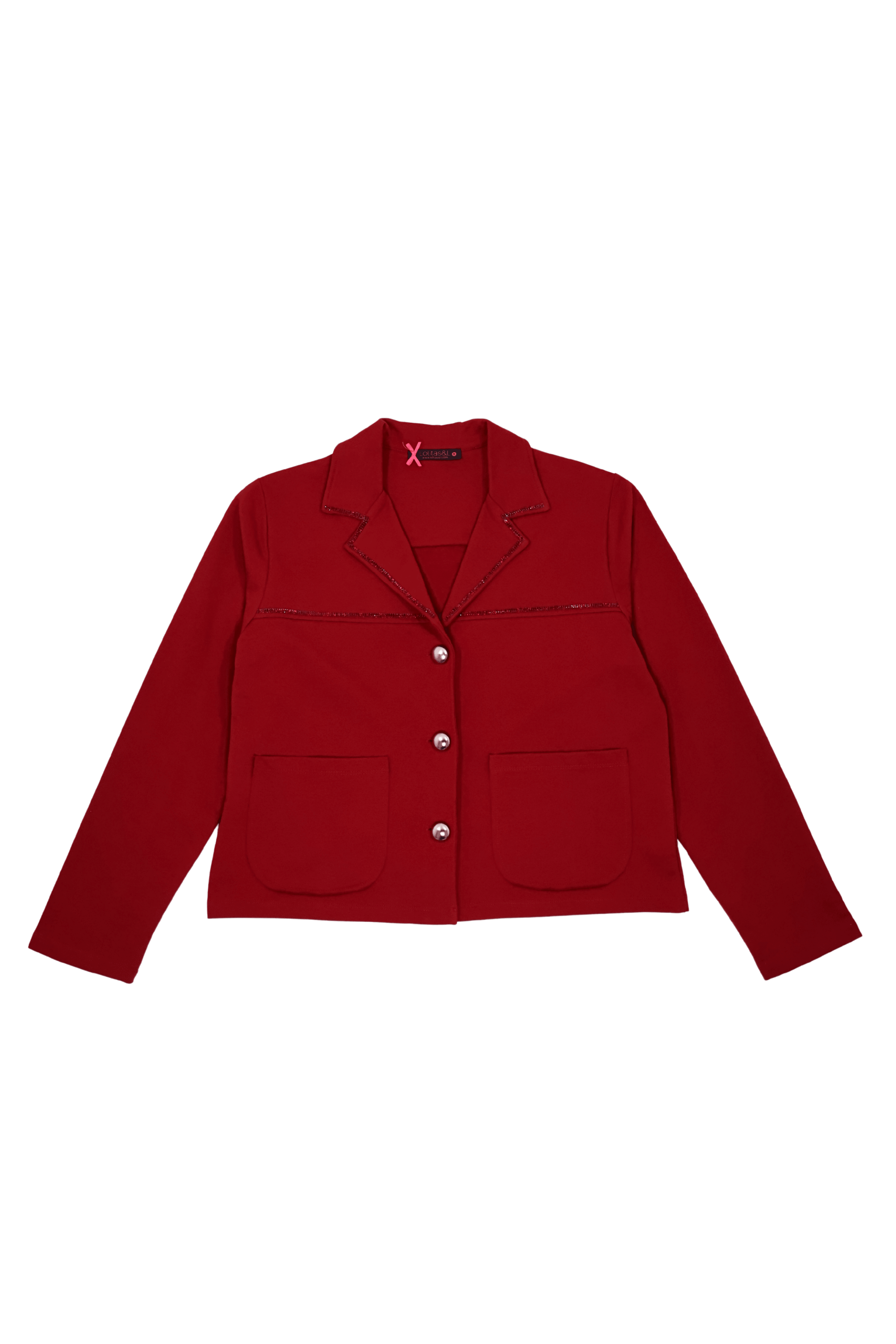 Chaqueta granate solapas con botones y tira de strass Lolitas&L - lolitasyl.com