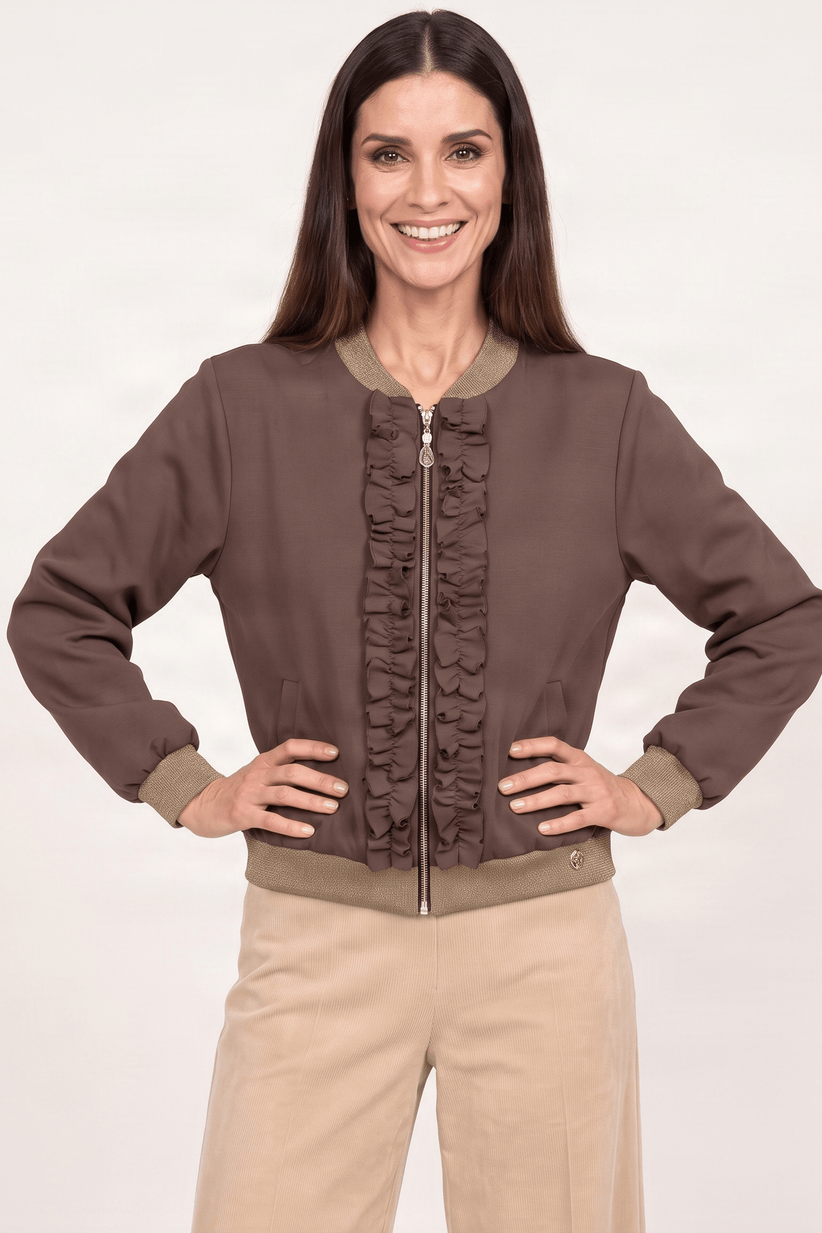 Chaqueta marron cremallera con chorreras Lolitas&L - lolitasyl.com